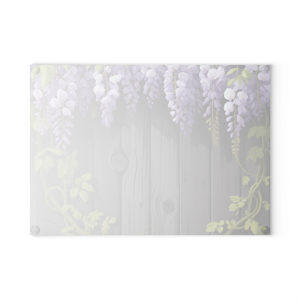 Wisteria Vines Glass Cutting Board | Purple Floral Wood Plank
