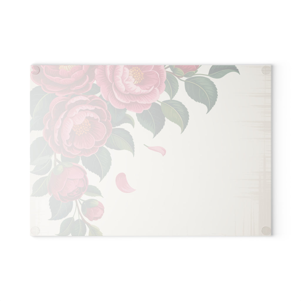 Pink Peony Floral Glass Cutting Board | Floral Kitchen Decor