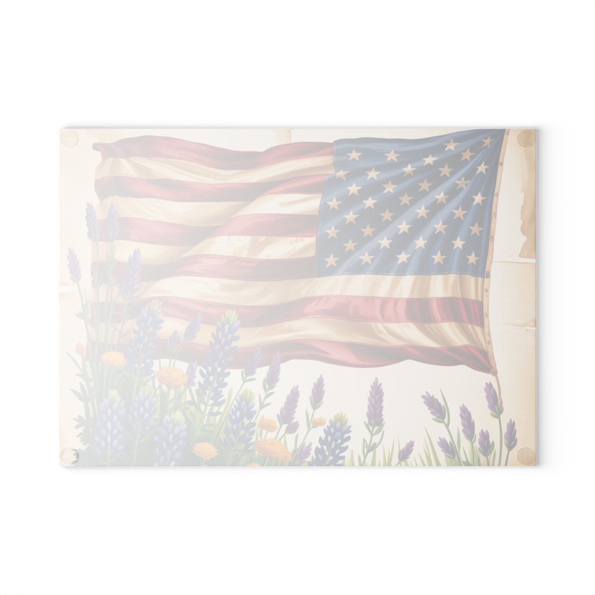 American Flag with Wildflowers Glass Cutting Board | Patriotic Kitchen