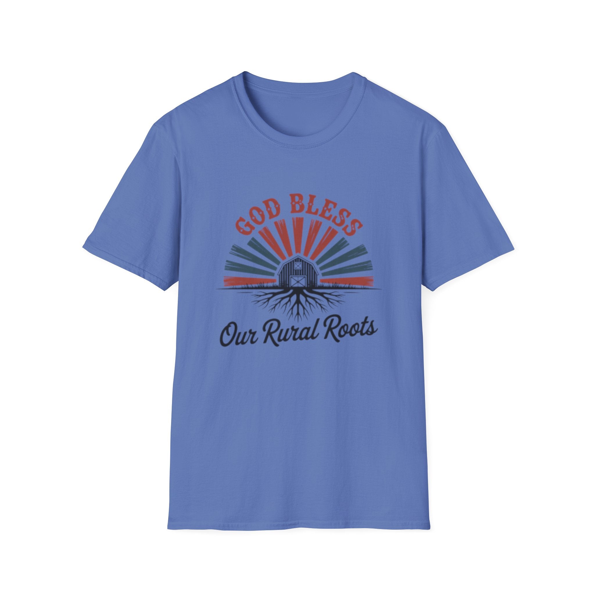 God Bless Our Rural Roots T-Shirt | Farm Barn Sunrise Tee