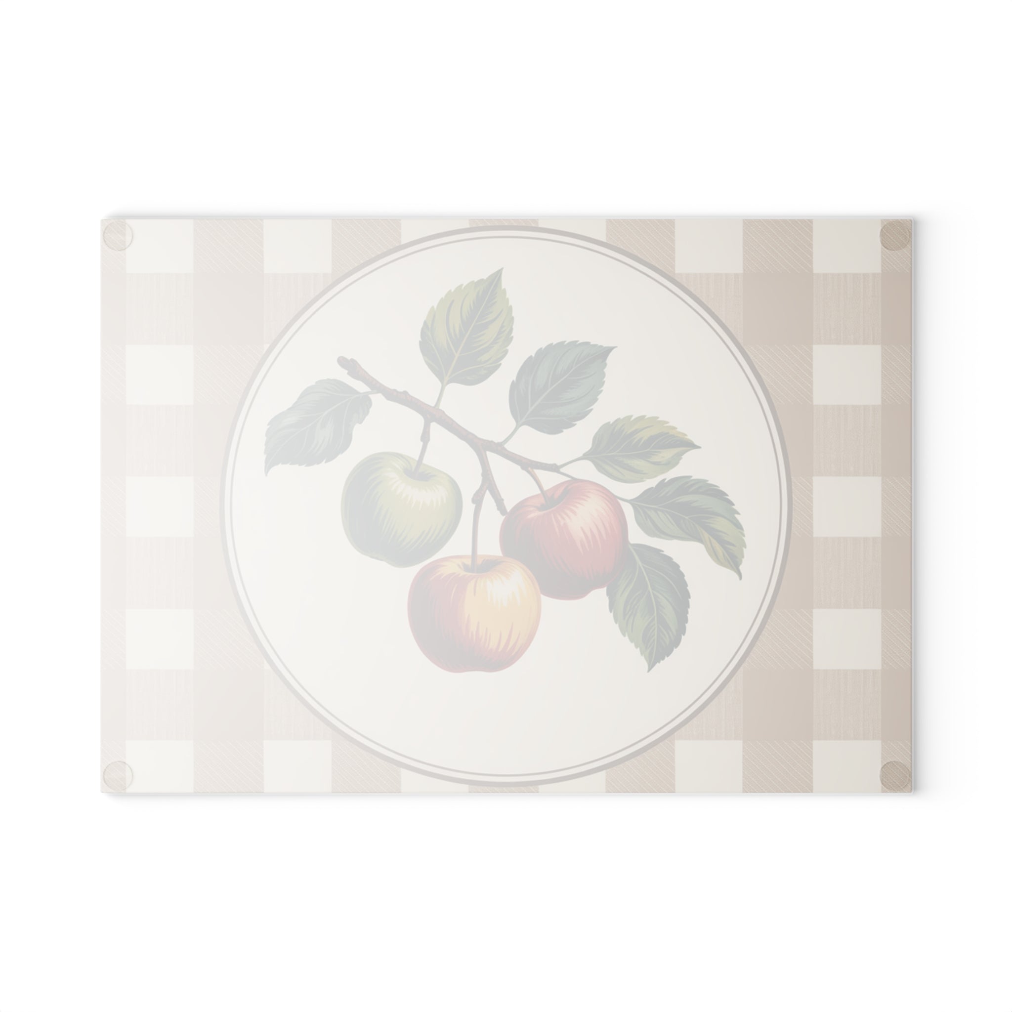 Vintage Apple Branch Glass Cutting Board | Country Kitchen Plaid