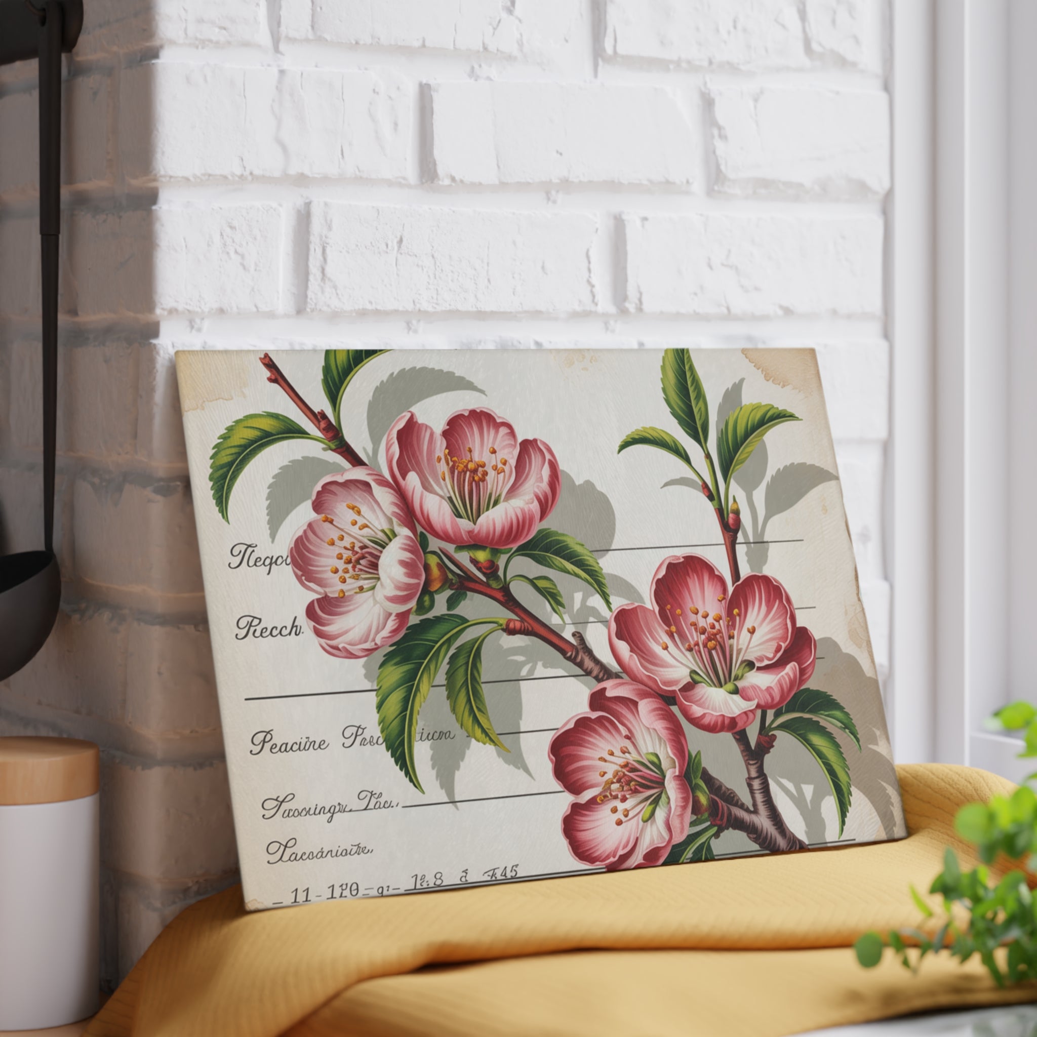 Vintage Pink Blossom Glass Cutting Board | Floral Kitchen Decor
