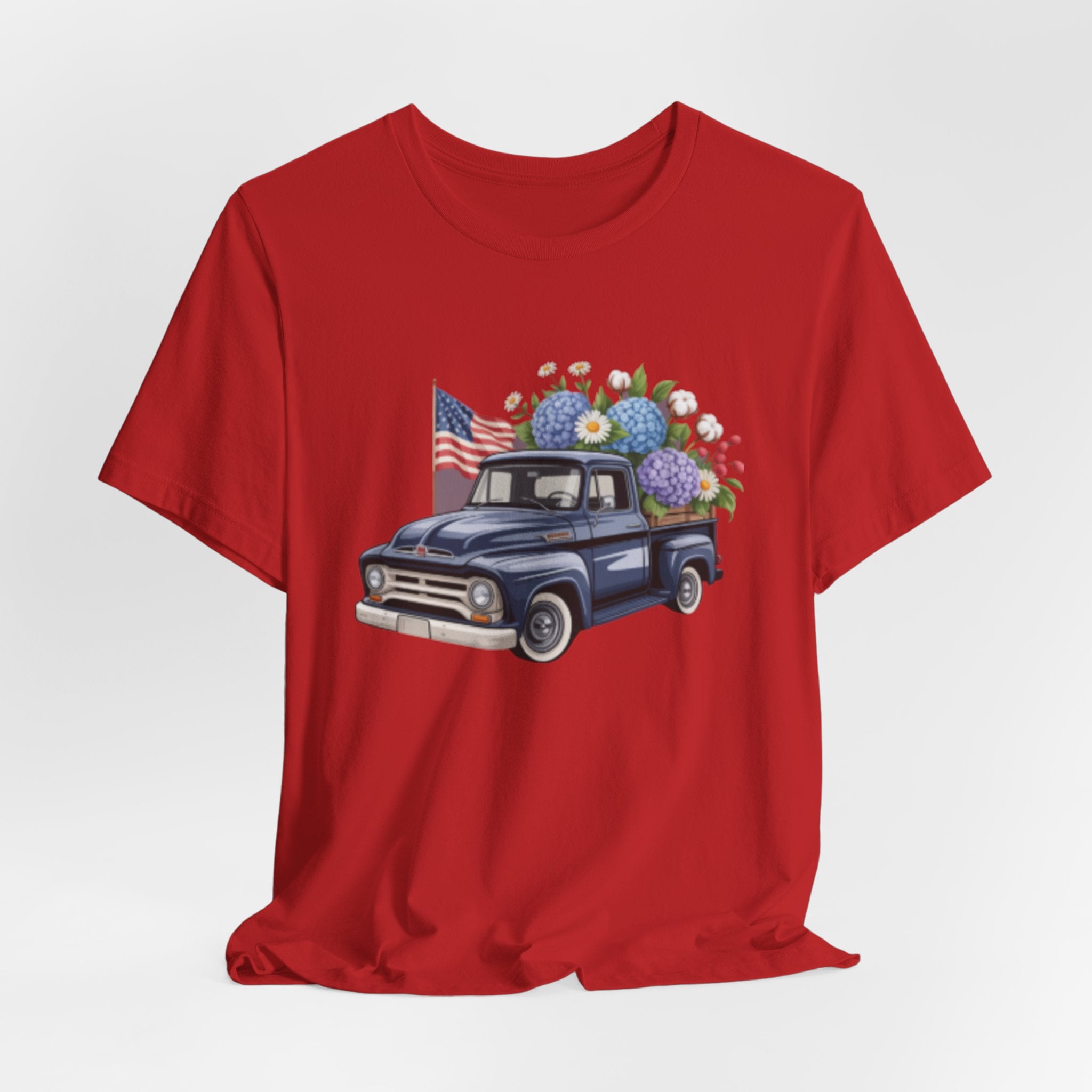 Vintage Truck American Flag & Floral Bouquet Tee