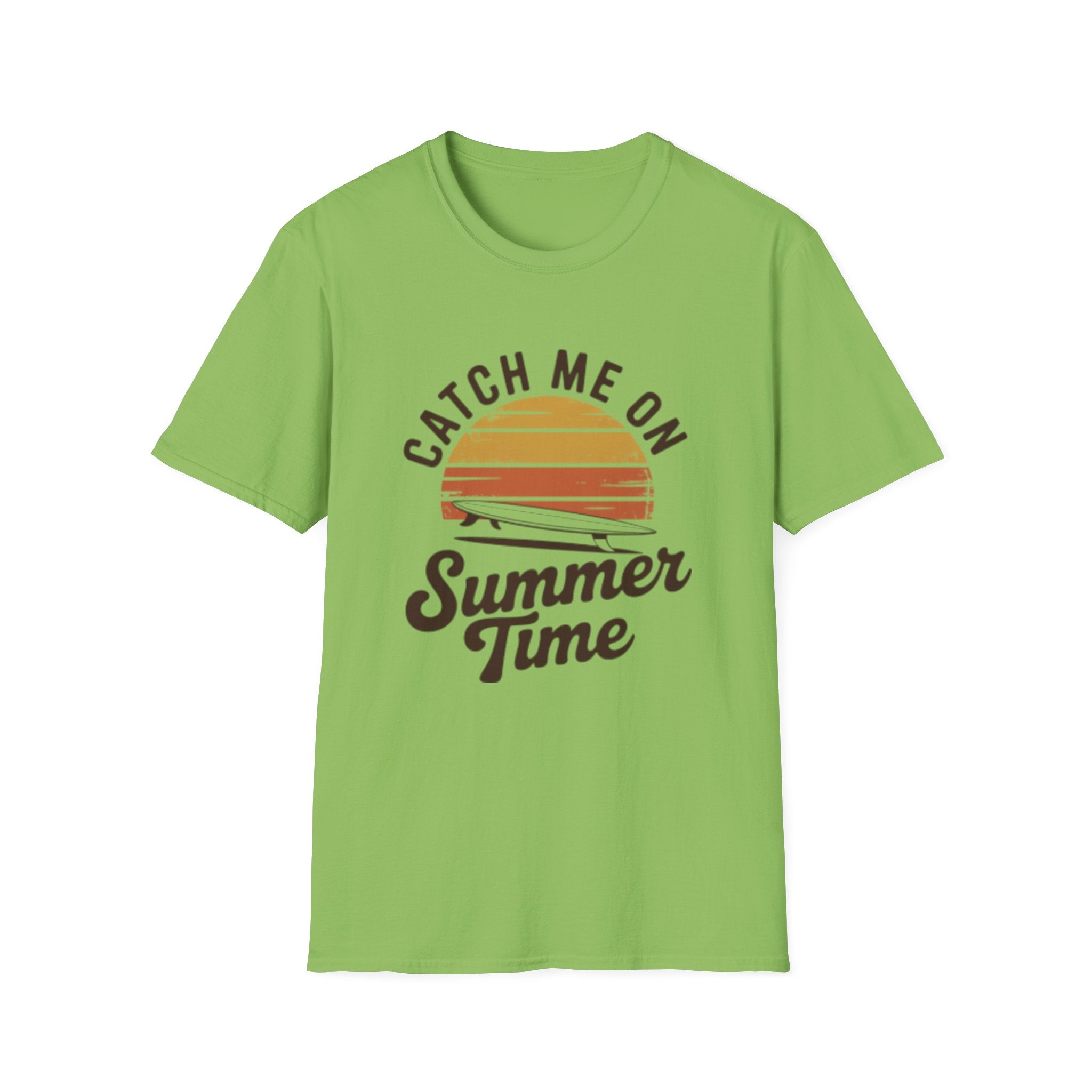 Catch Me On Summer Time T-Shirt | Retro Sunset Surf Plane Tee