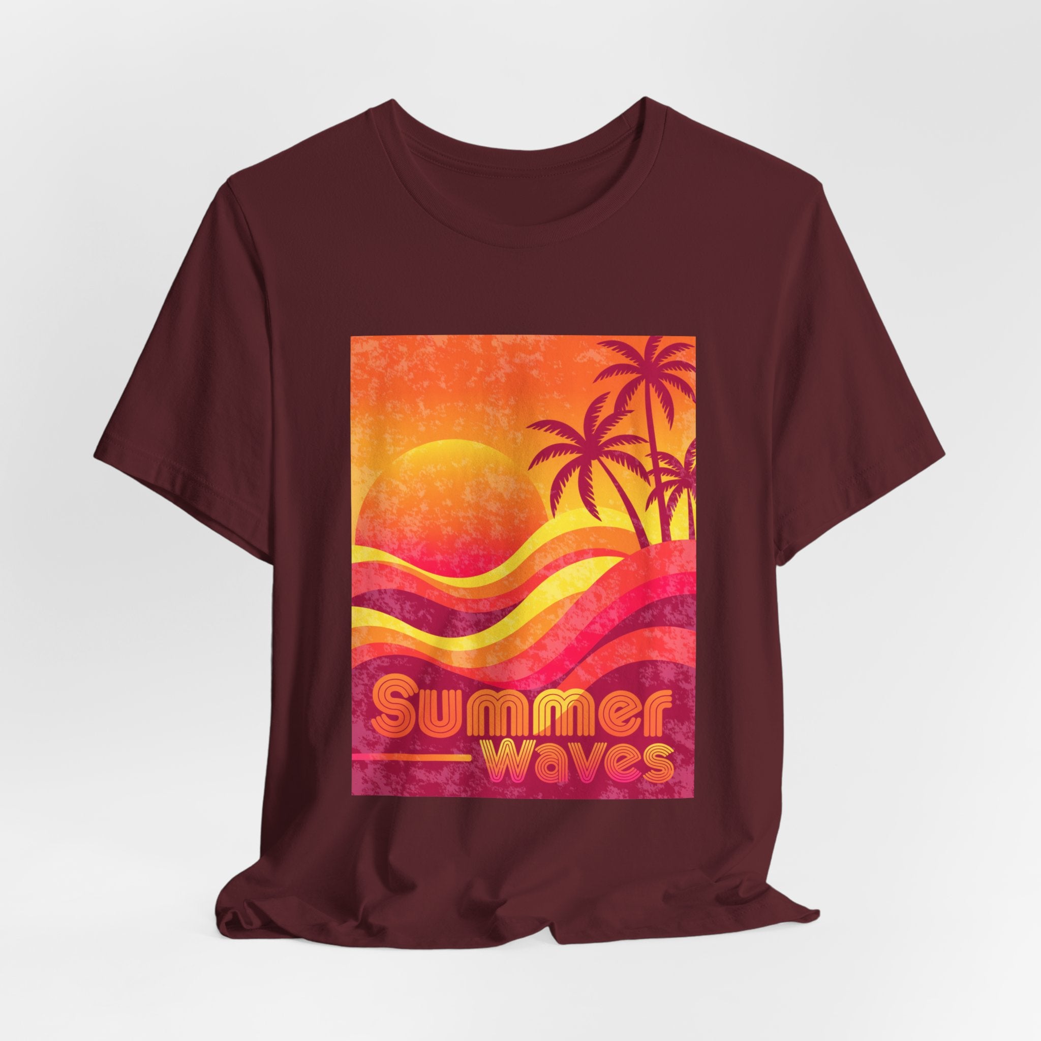 Summer Waves Retro Sunset Palm Beach Tee