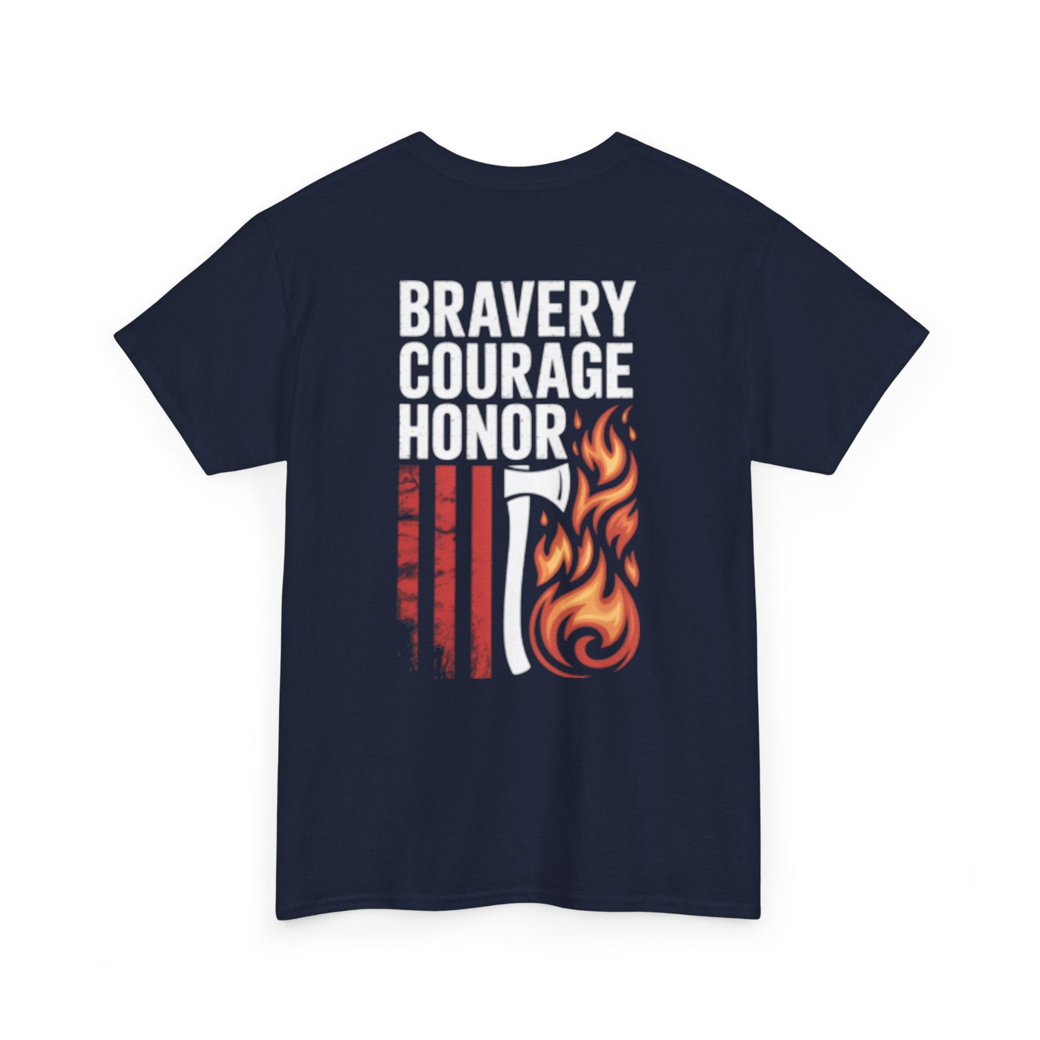 Firefighter Maltese Cross T-Shirt — American Flag Flames Back Graphic