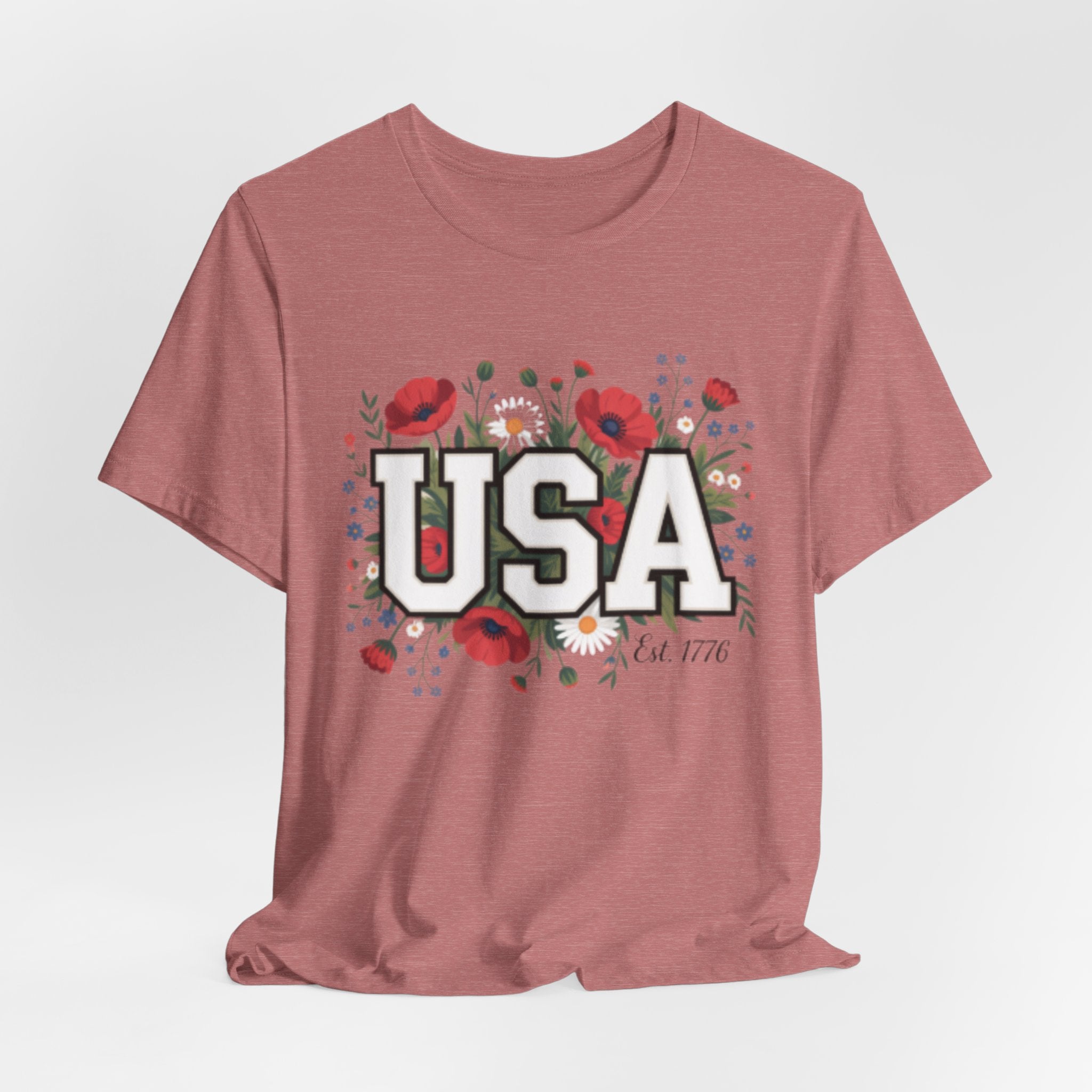 USA Floral Fourth of July Graphic Tee | Patriotic Poppy Design