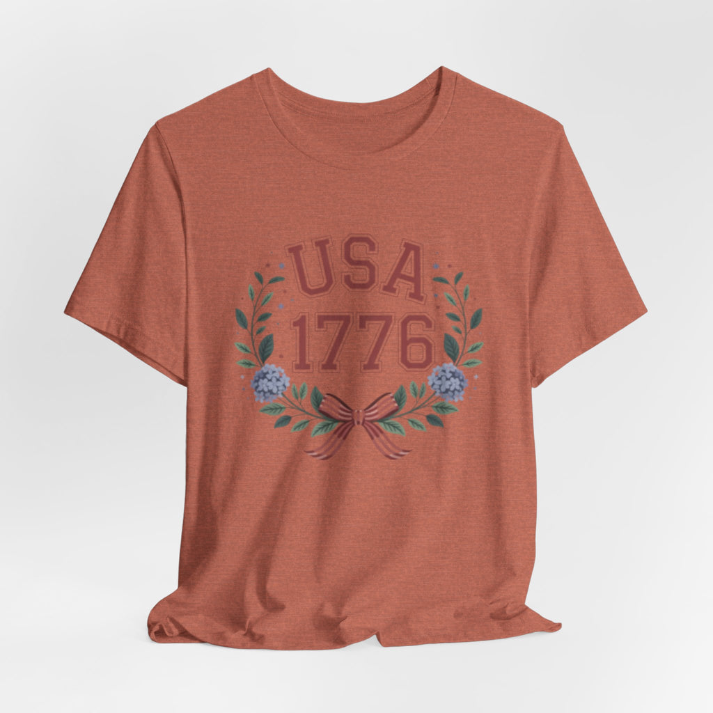 USA 1776 Laurel Wreath Fourth of July Tee | Patriotic Independence Day Shirt