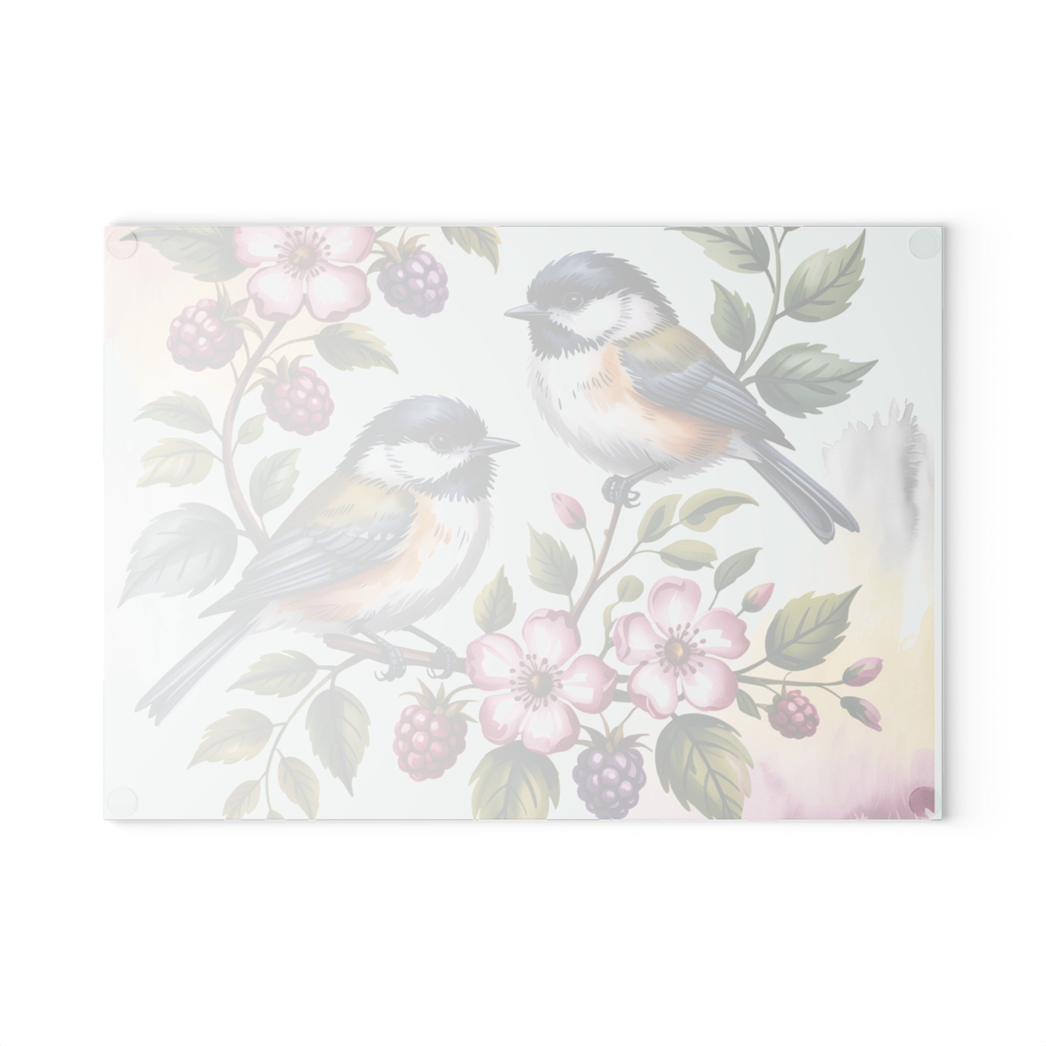 Songbird Illustration Glass Cutting Board | Birds & Berries
