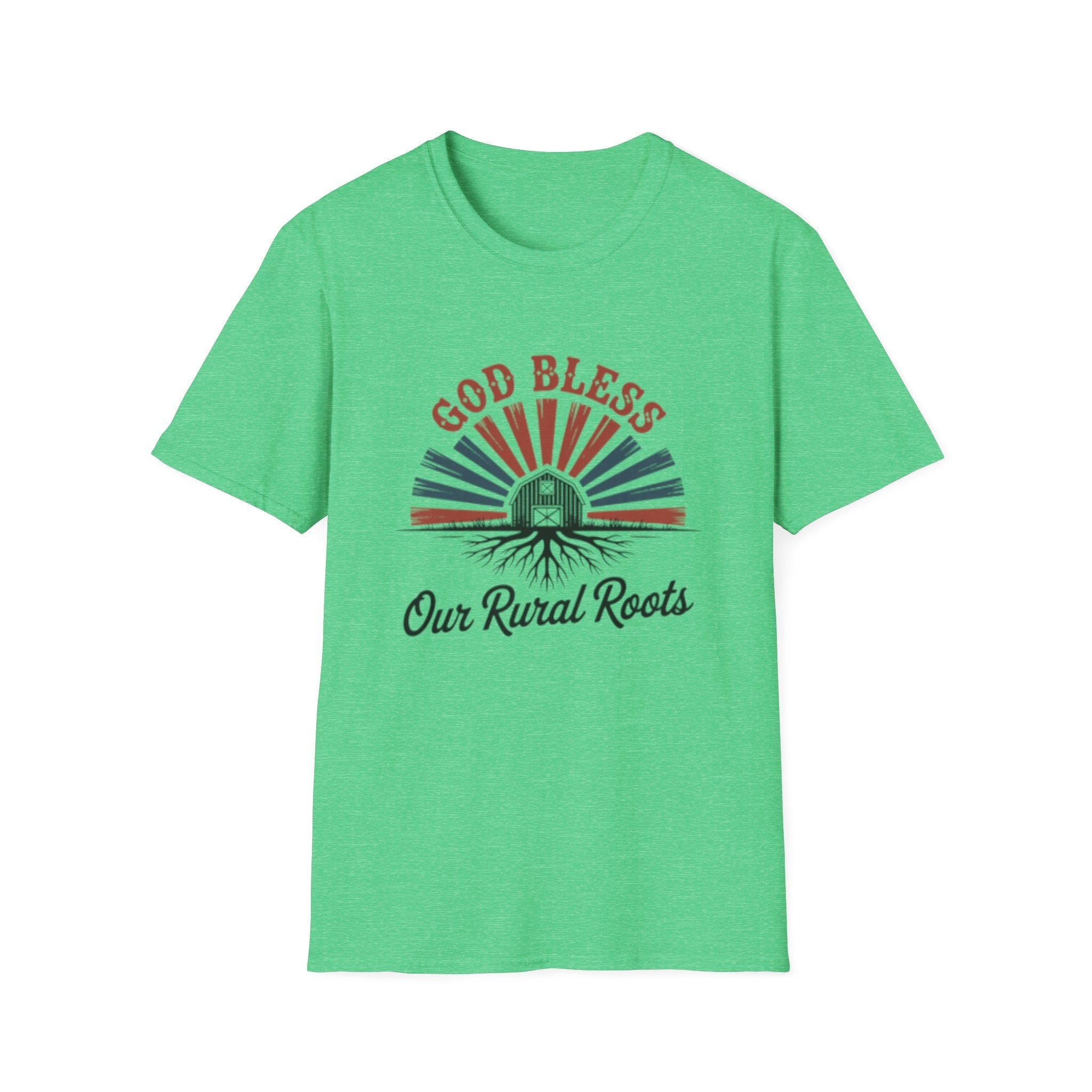 God Bless Our Rural Roots T-Shirt | Farm Barn Sunrise Tee