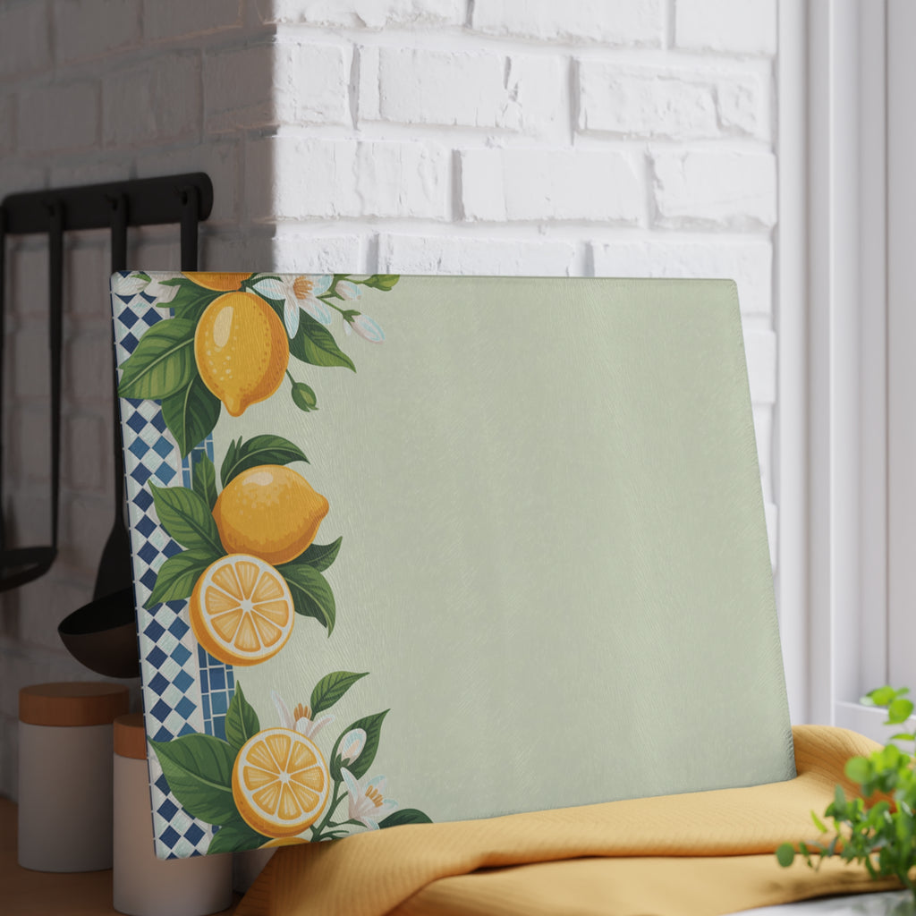Lemon Border Glass Cutting Board | Citrus Kitchen Decor