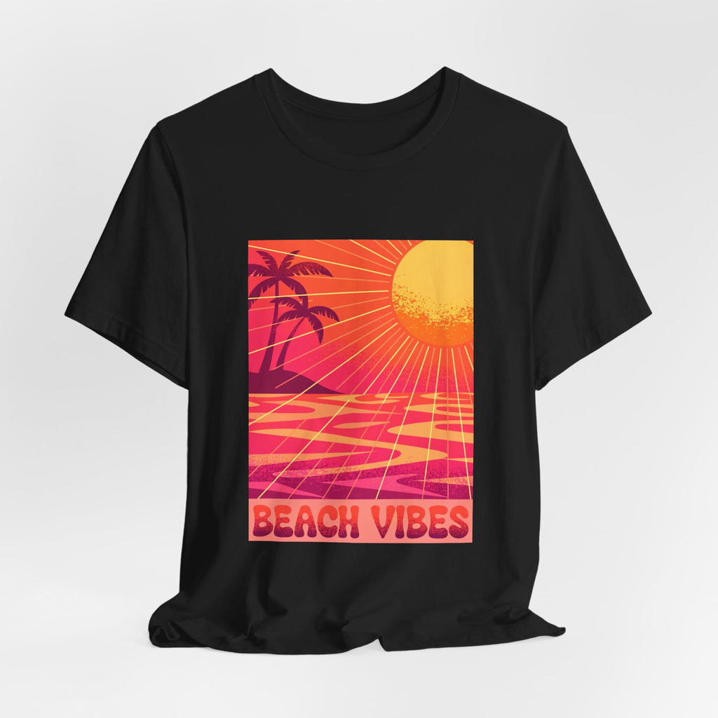 Beach Vibes Retro Sunset Palm Graphic Tee