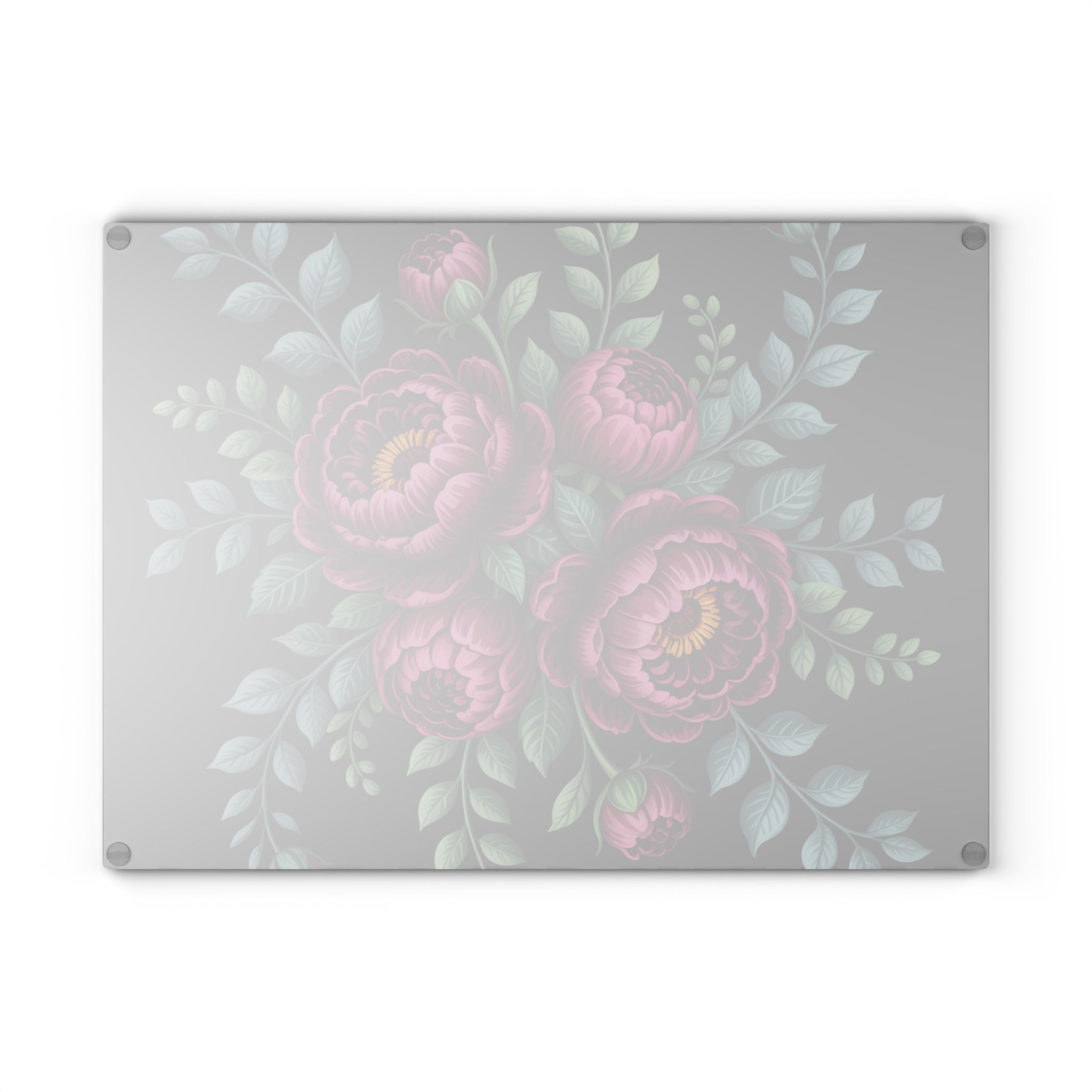 Pink Peony Bouquet Glass Cutting Board | Floral Kitchen Decor