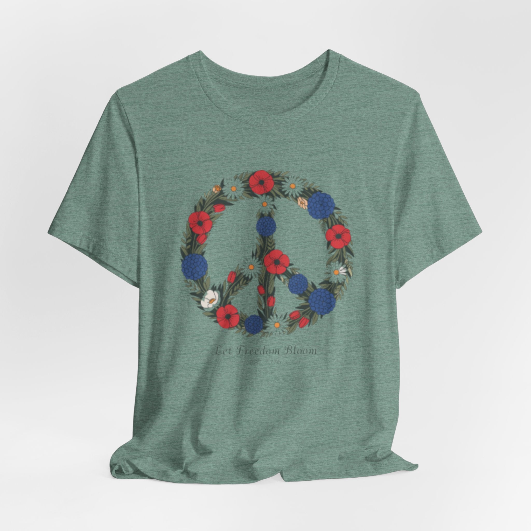 Floral Peace Sign Fourth of July T-Shirt | Red Blue flowers, Let Freedom Bloom
