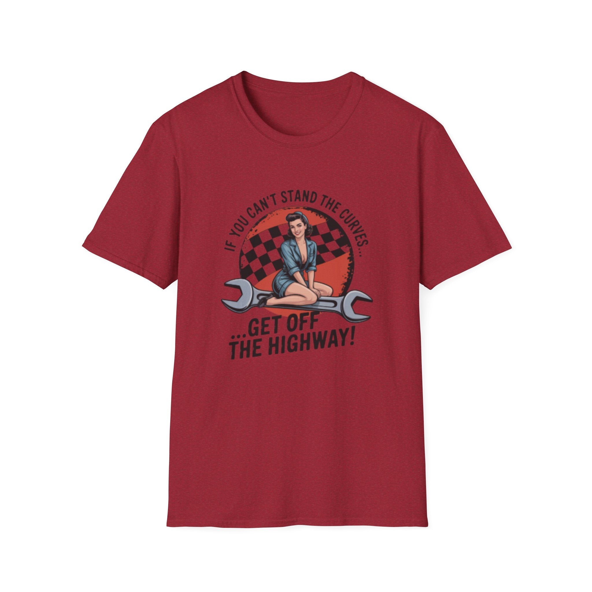T-Shirt — "If You Can't Stand the Curves... Get Off the Highway!" Retro Pin-Up Racing Tee