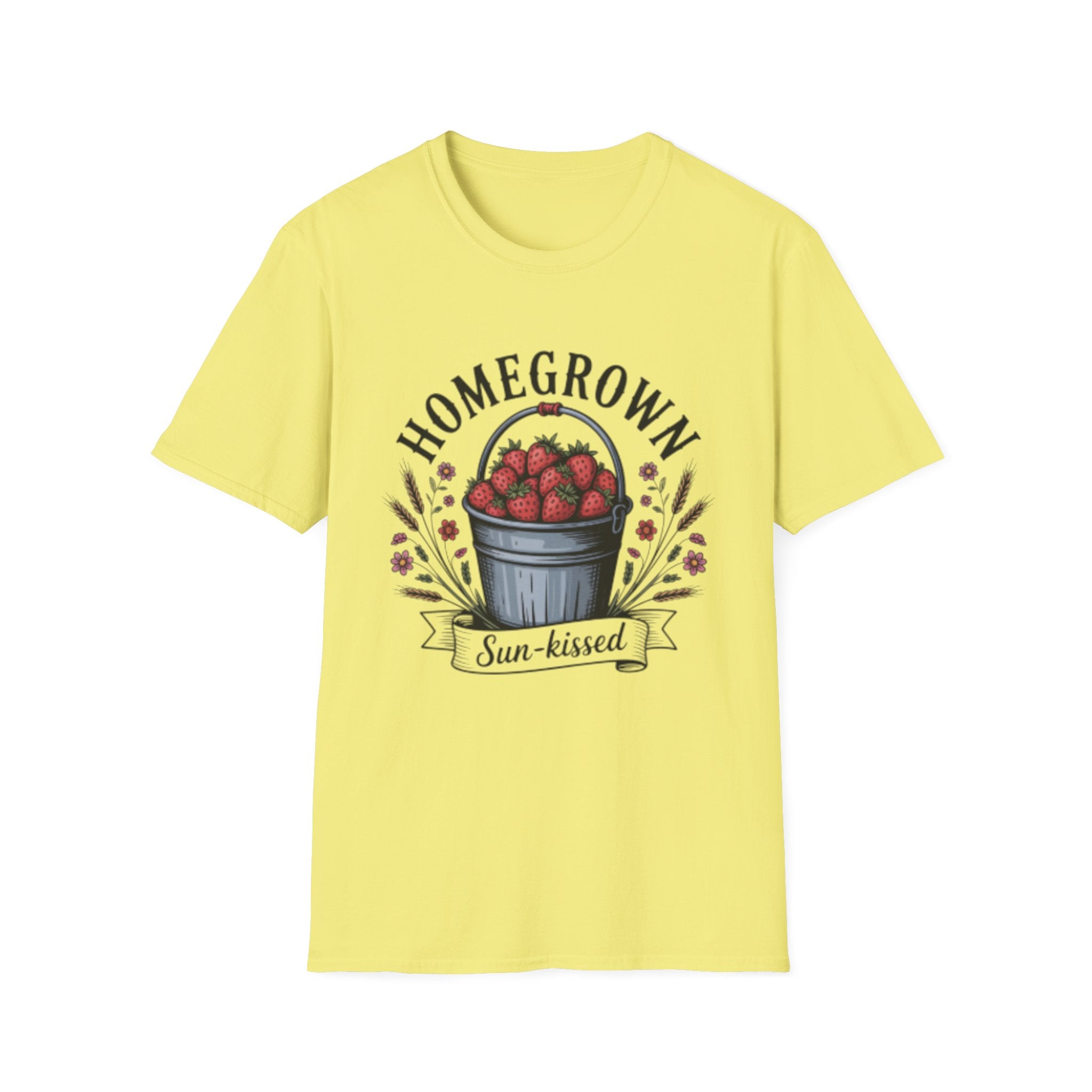 Homegrown Strawberries T-Shirt | Bucket of Strawberries, Sun-Kissed