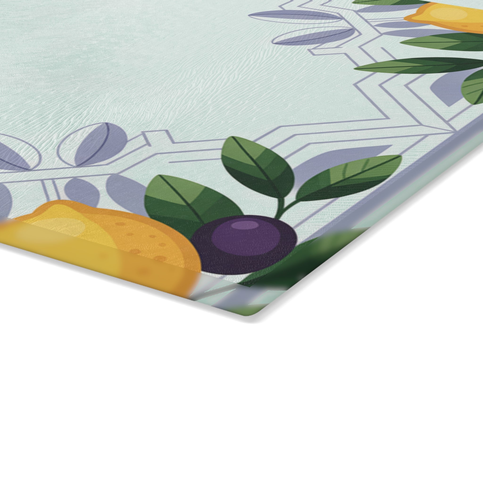 Lemon Olive Border Glass Cutting Board | Decorative Kitchen Chopping Board