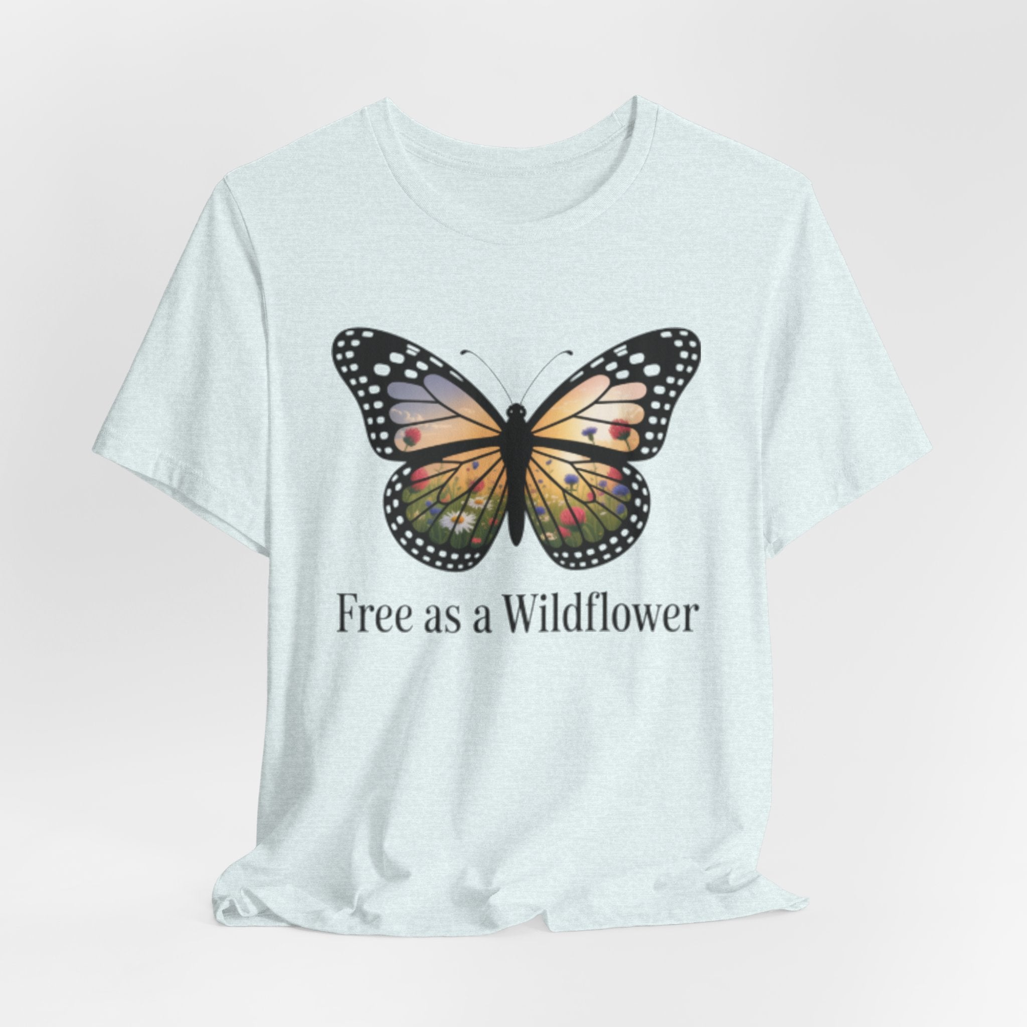 Butterfly “Free as a Wildflower” Tee — Floral Nature Graphic T-Shirt