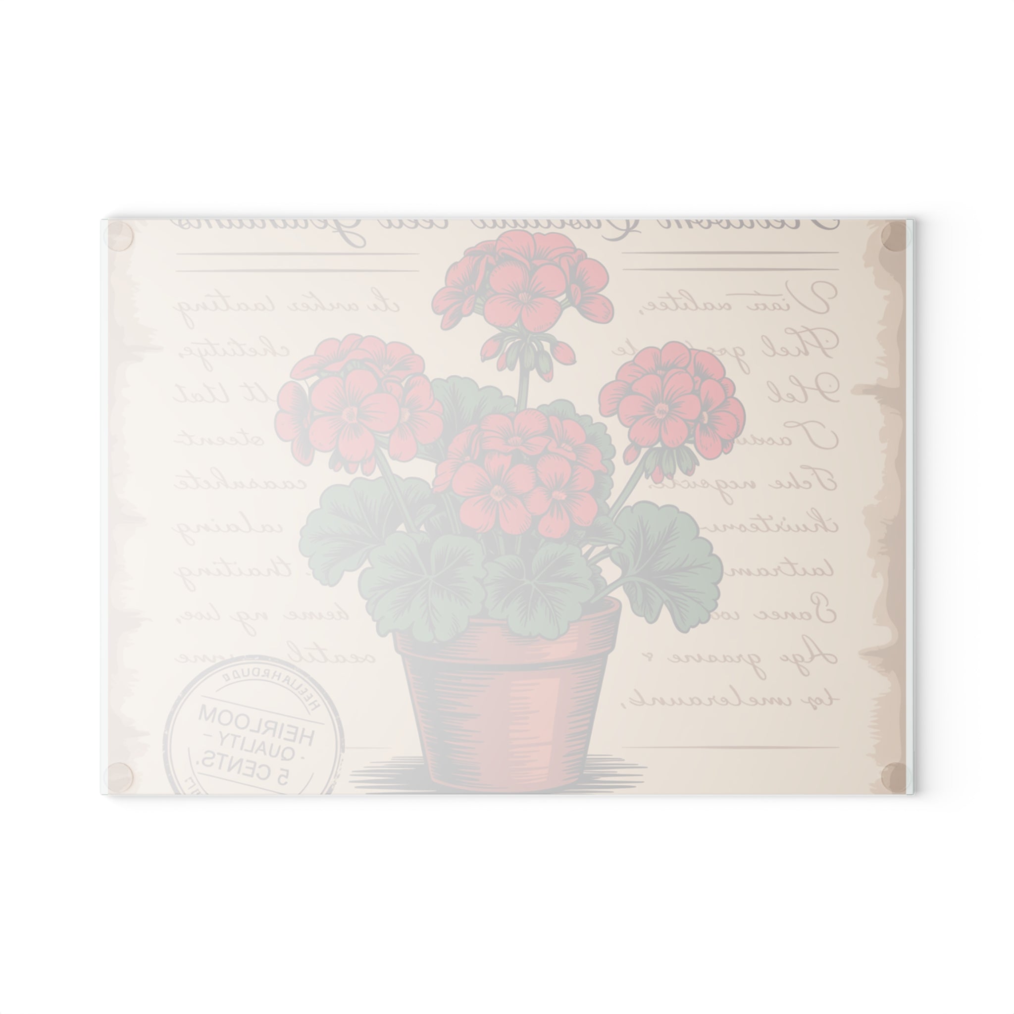 Red Geranium Potted Plant Glass Cutting Board | Vintage Botanical