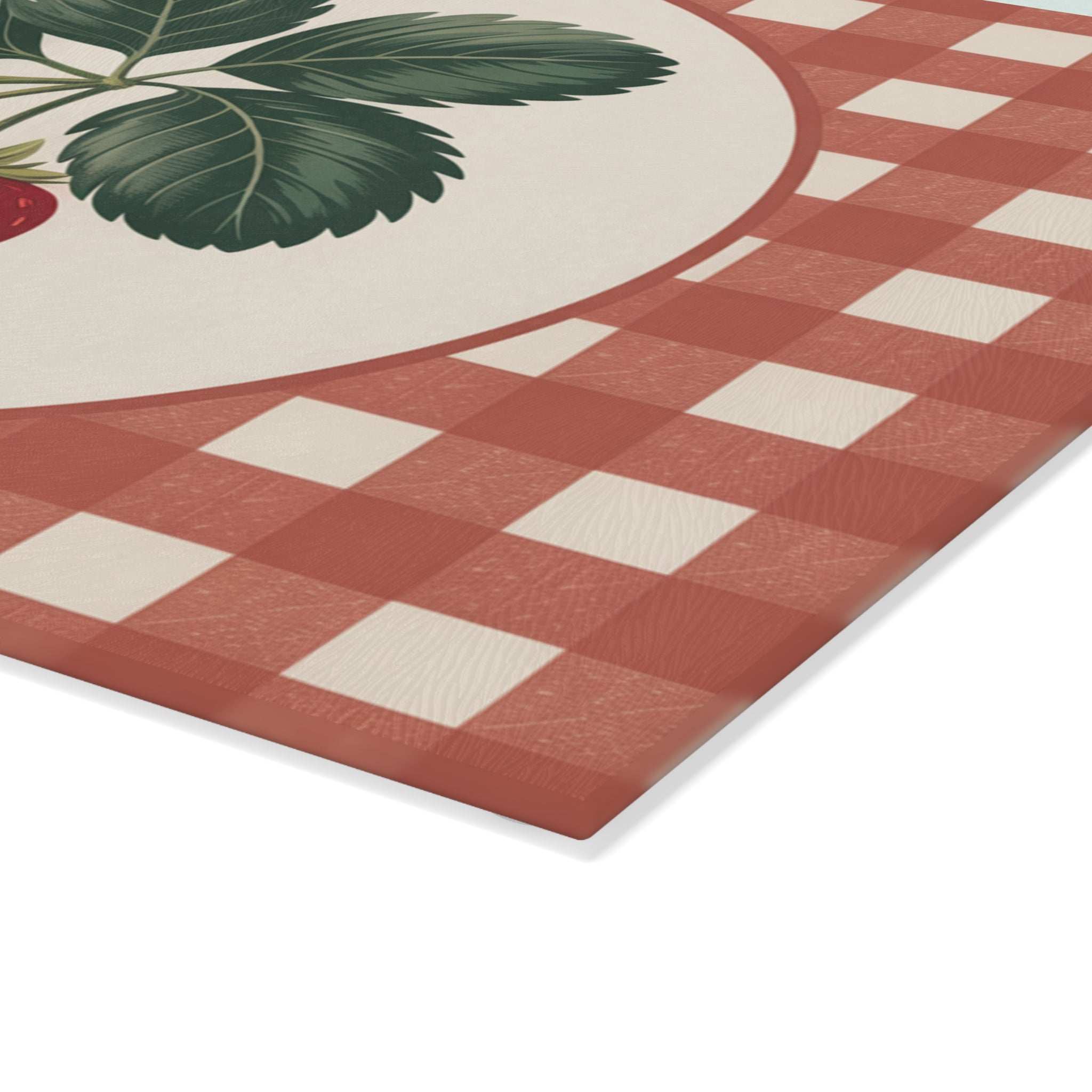 Strawberry Vintage Illustration Glass Cutting Board | Gingham