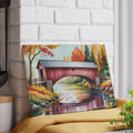 Covered Bridge Autumn Scene Glass Cutting Board | Fall Landscape