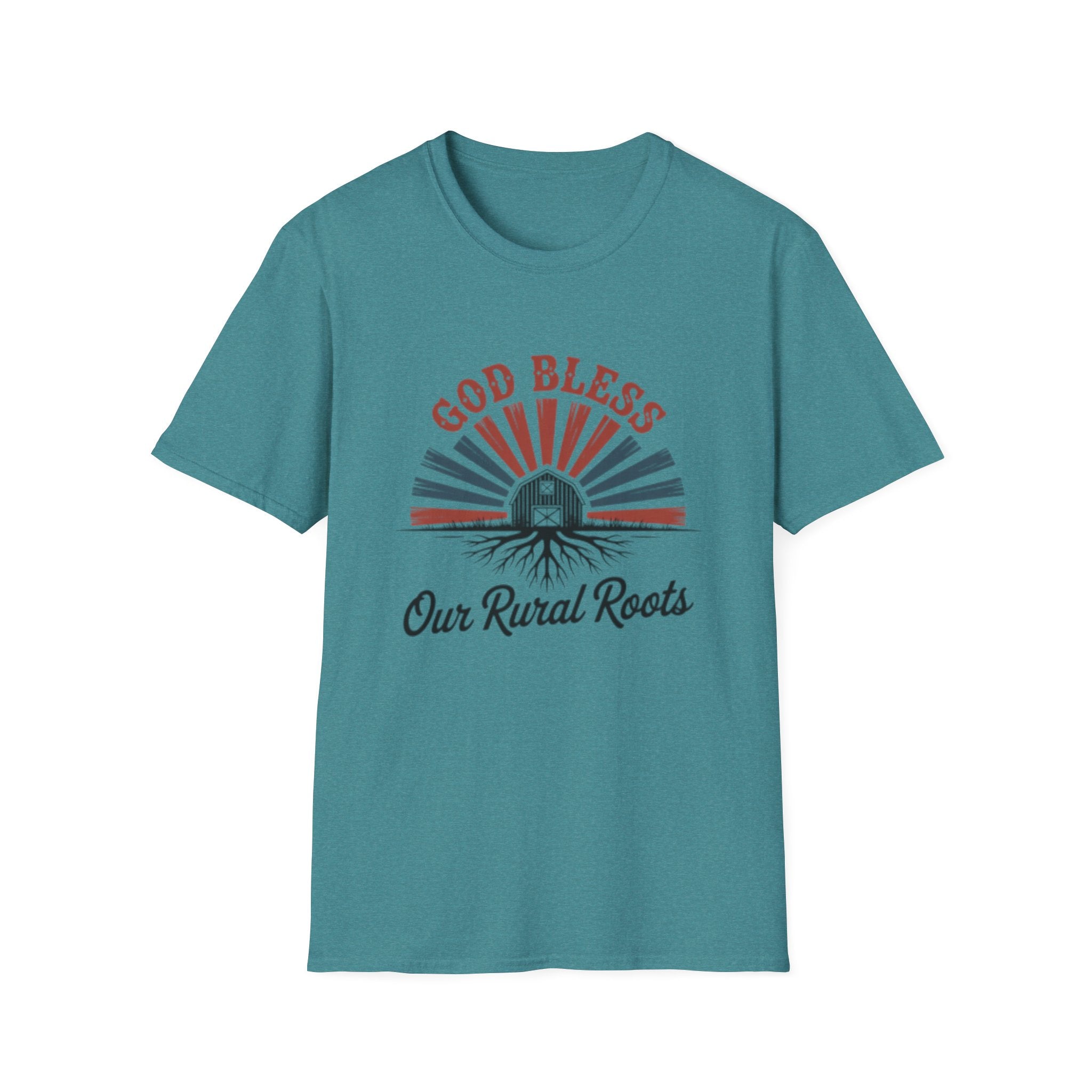 God Bless Our Rural Roots T-Shirt | Farm Barn Sunrise Tee