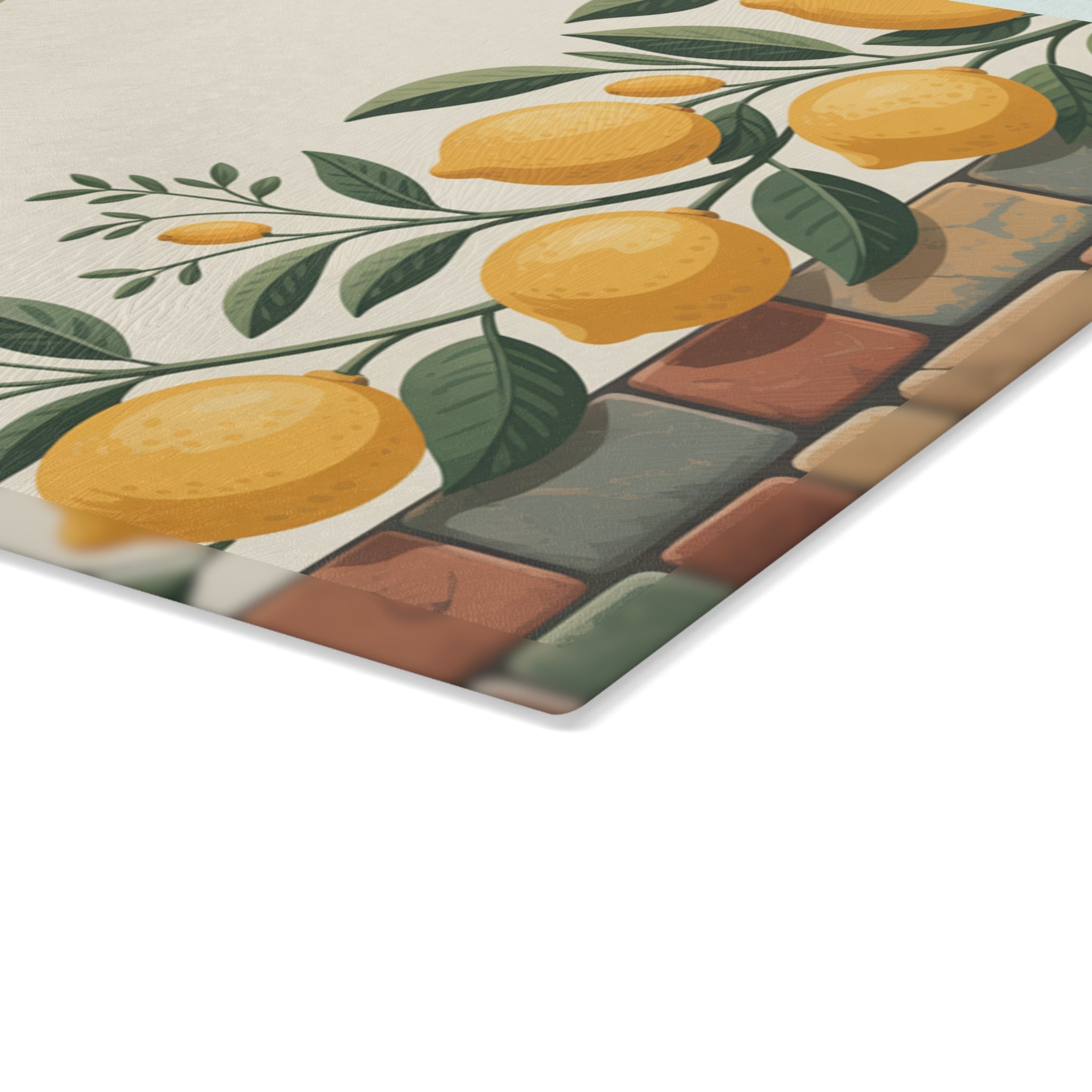 Lemon Vine Pattern Glass Cutting Board | Citrus Kitchen Decor