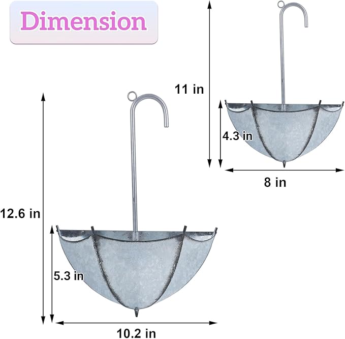 Galvanized Metal Umbrella Wall Planter – Set of 3