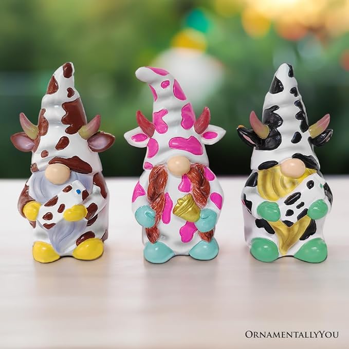 Cow Gnome Trio Mini Garden Statue Set of 3