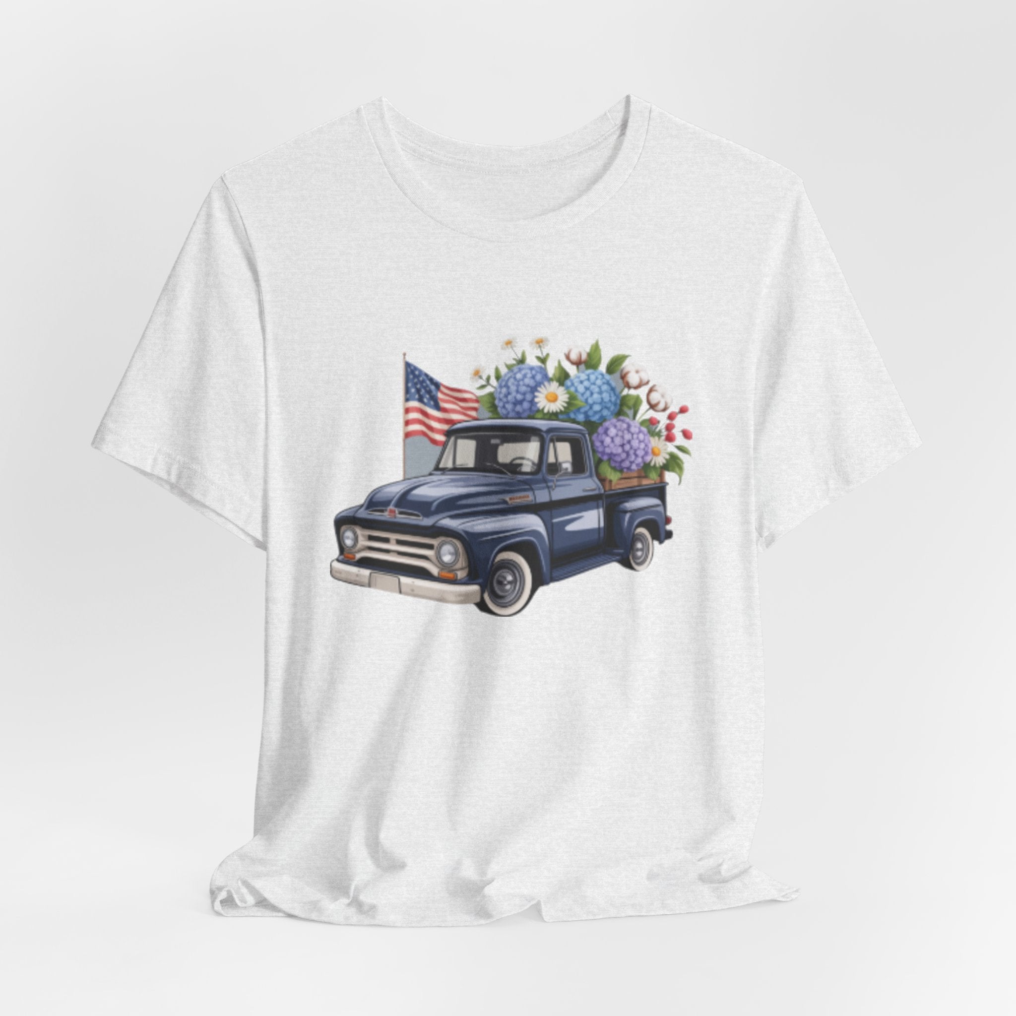 Vintage Truck American Flag & Floral Bouquet Tee