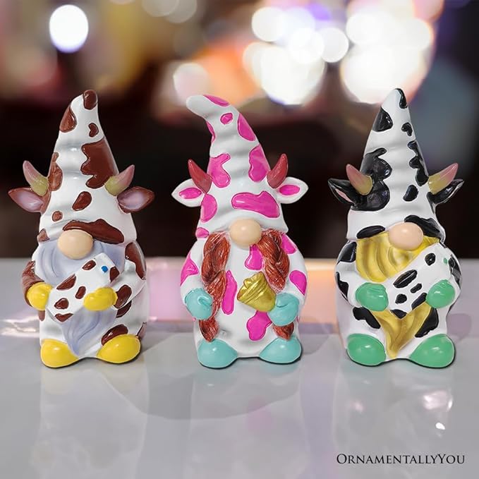 Cow Gnome Trio Mini Garden Statue Set of 3