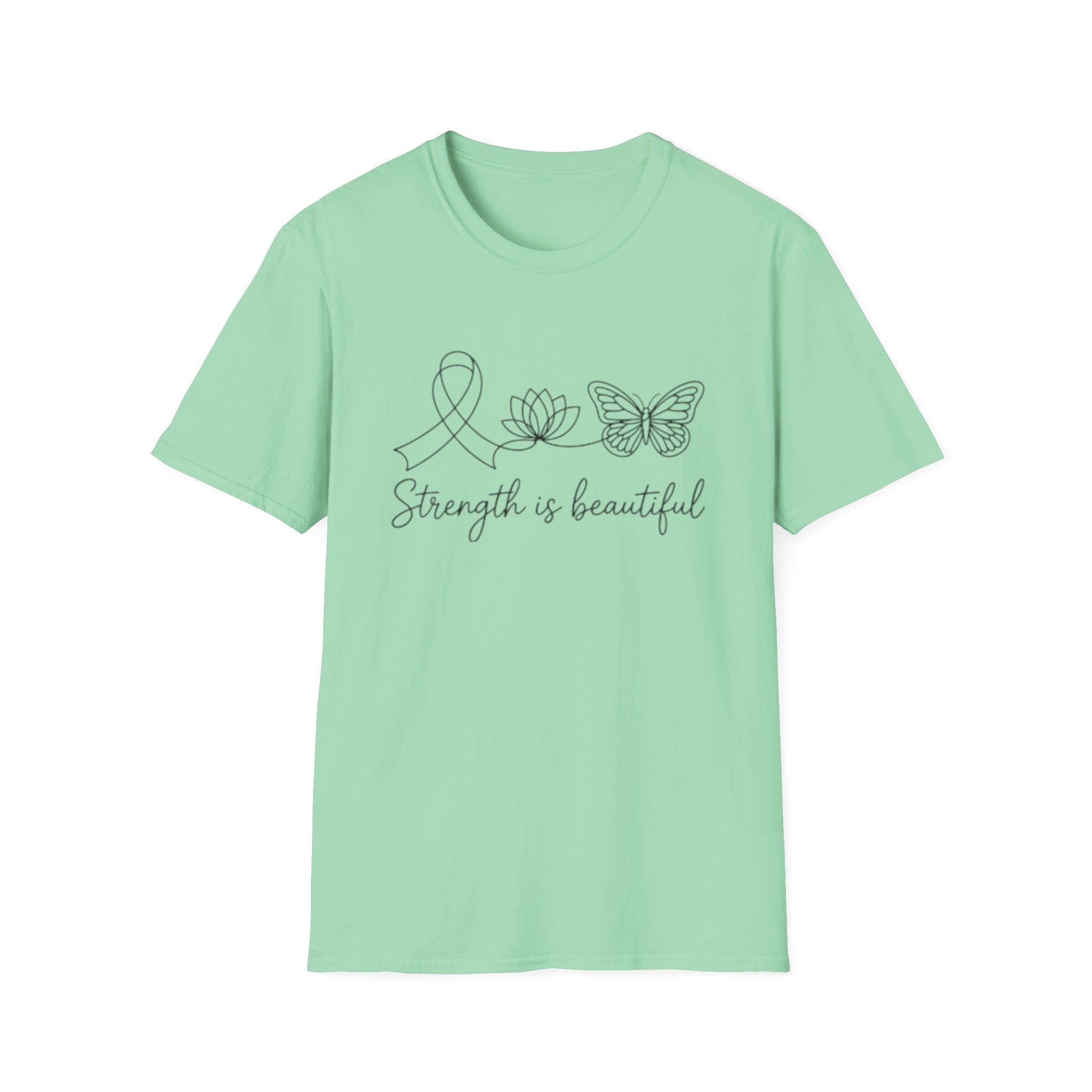 Strength Is Beautiful T-Shirt — Ribbon Lotus Butterfly Awareness Tee