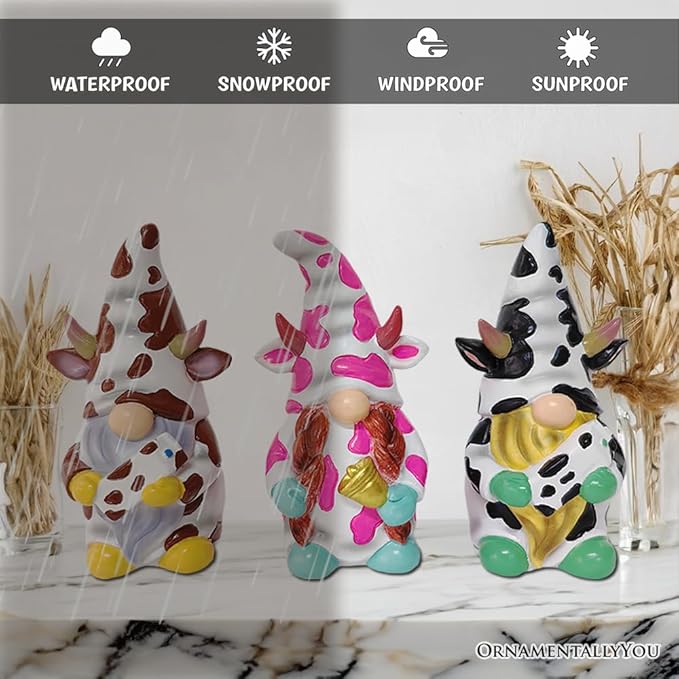 Cow Gnome Trio Mini Garden Statue Set of 3