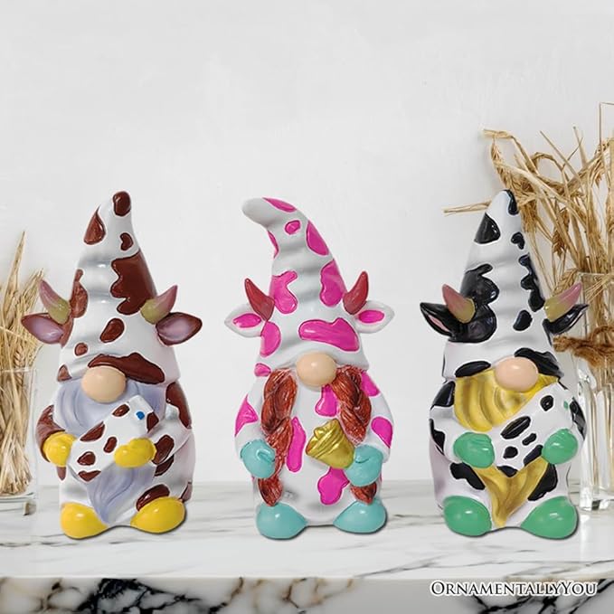 Cow Gnome Trio Mini Garden Statue Set of 3
