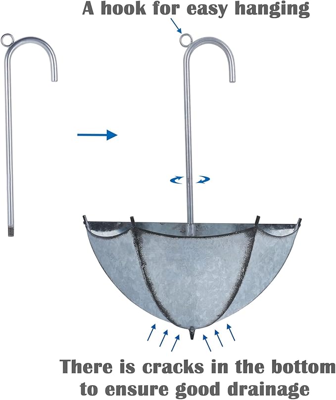Galvanized Metal Umbrella Wall Planter – Set of 3