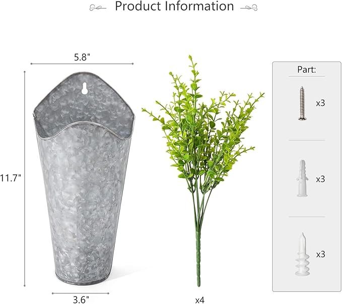 Galvanized Metal Wall Planter with Eucalyptus – Set of 2