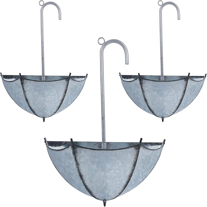 Galvanized Metal Umbrella Wall Planter – Set of 3
