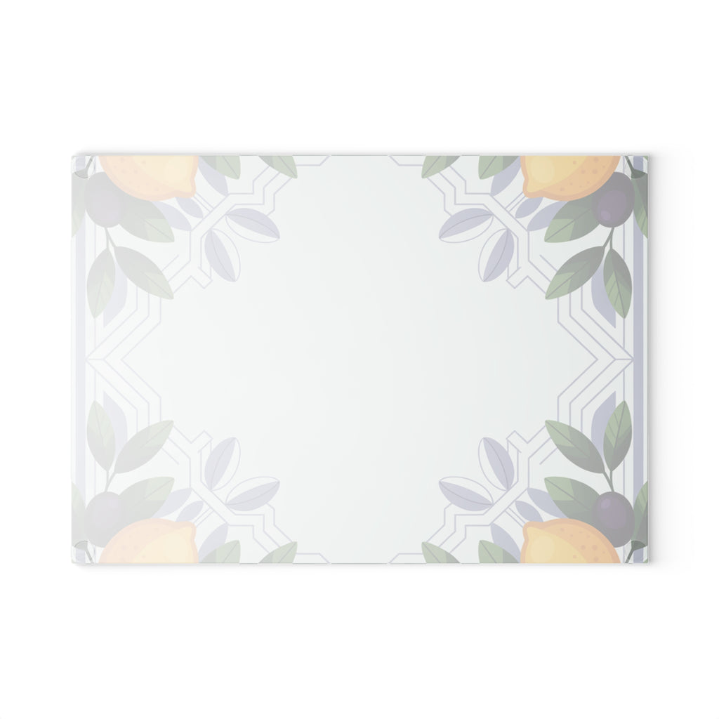 Lemon Olive Border Glass Cutting Board | Decorative Kitchen Chopping Board