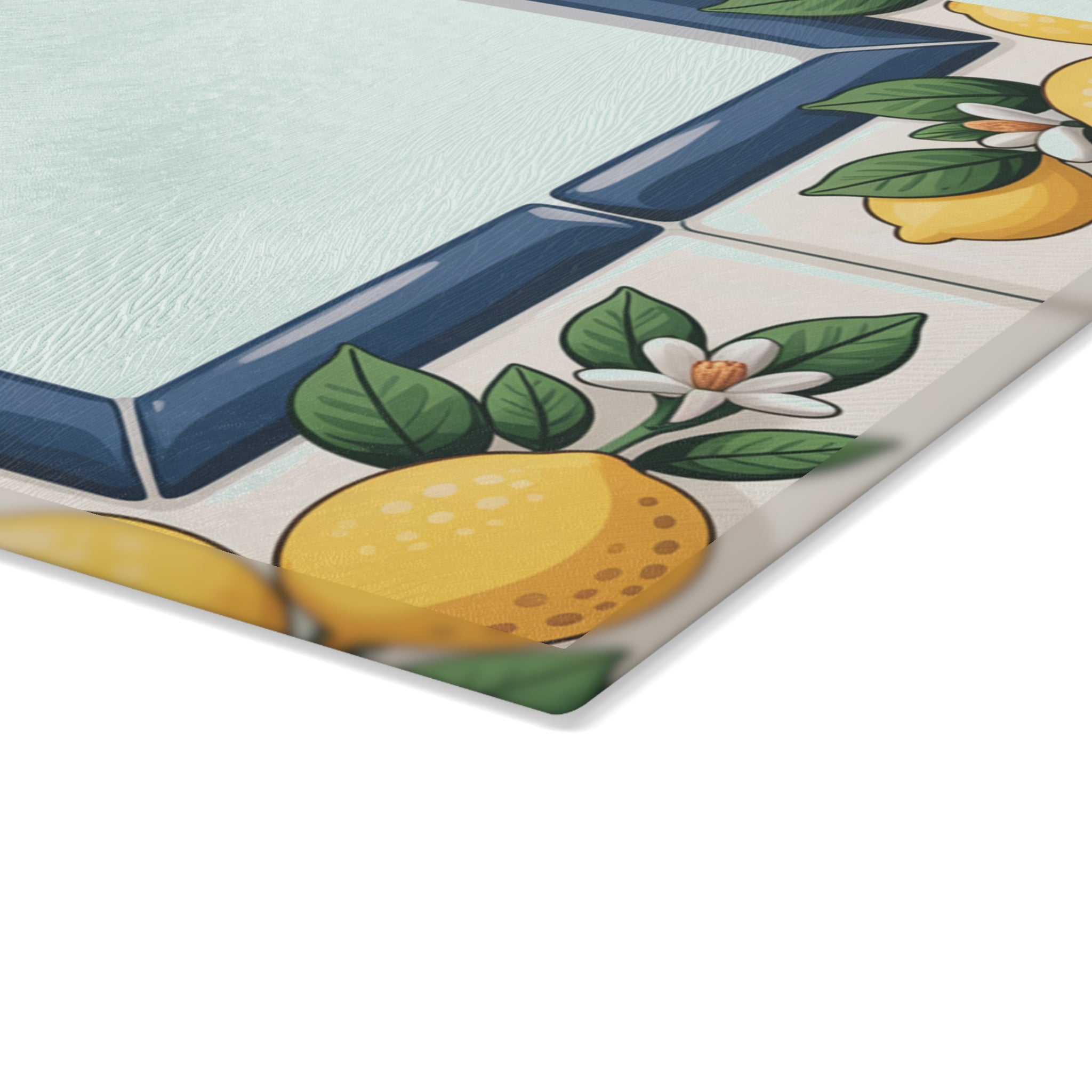 Lemon Tile Border Glass Cutting Board | Citrus Kitchen Decor
