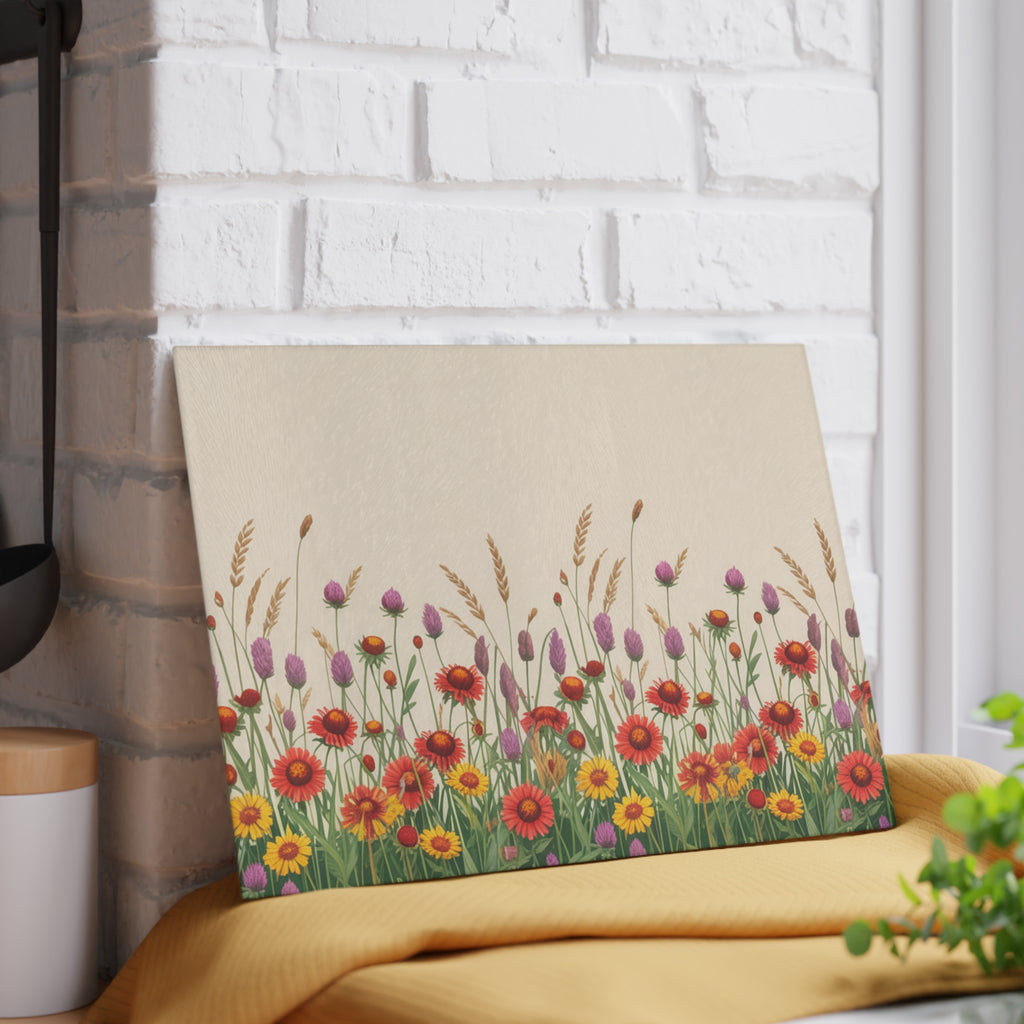 Wildflower Meadow Glass Cutting Board | Floral Kitchen Decor