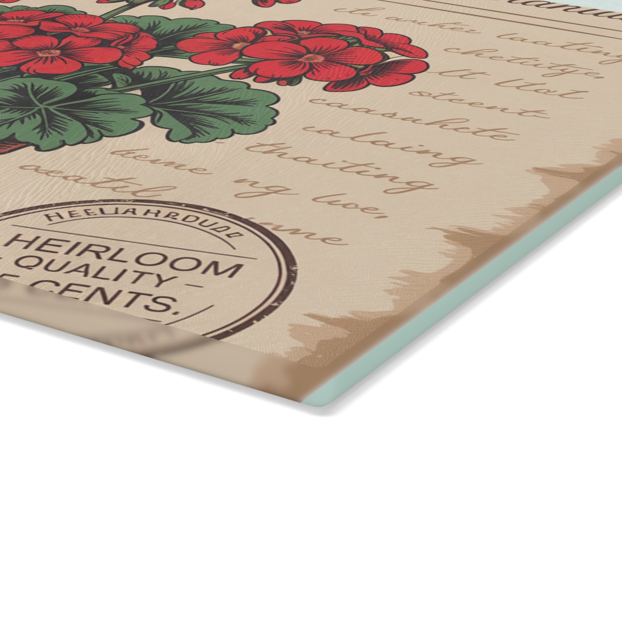 Red Geranium Potted Plant Glass Cutting Board | Vintage Botanical