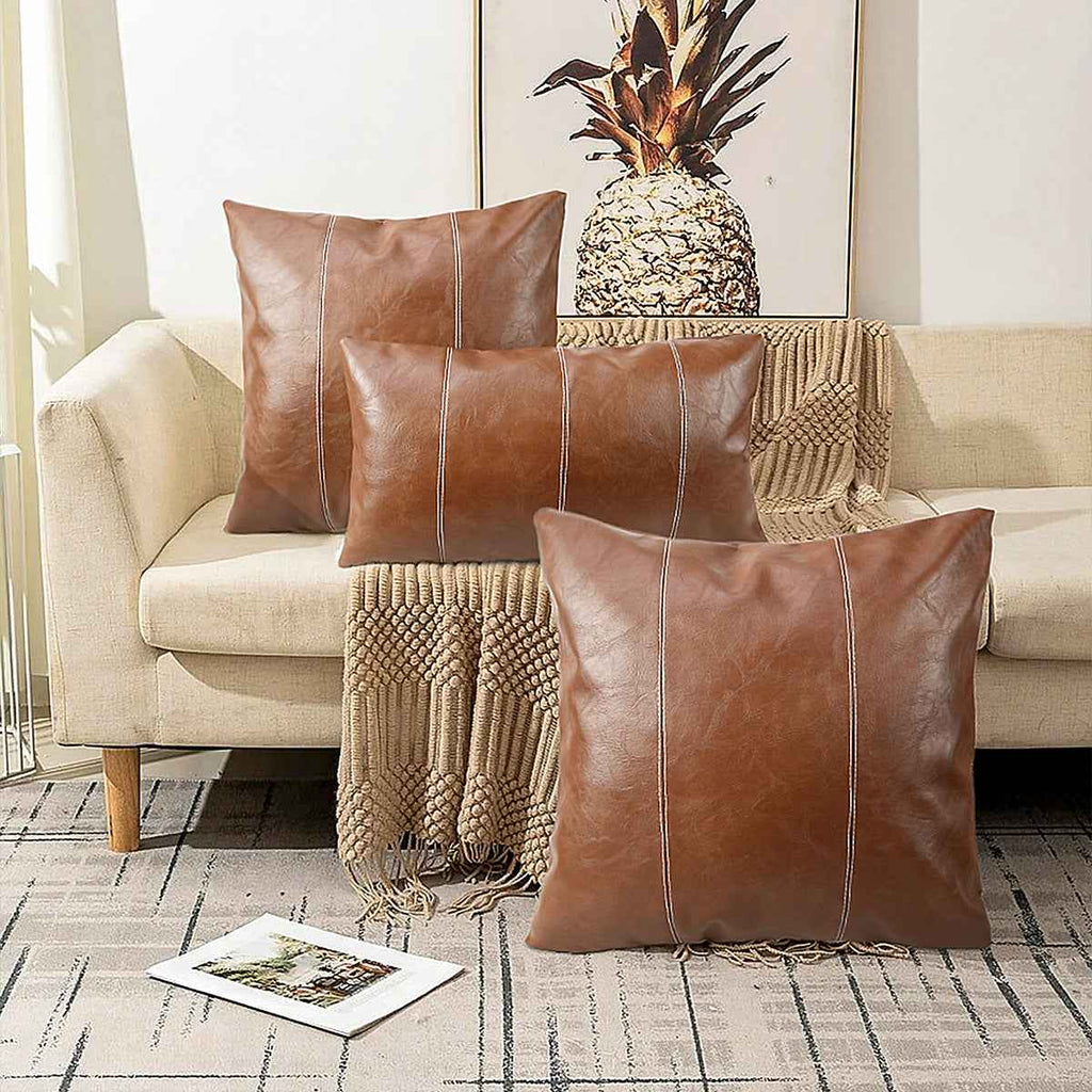 PU Leather Stitching Throw Pillow Cover