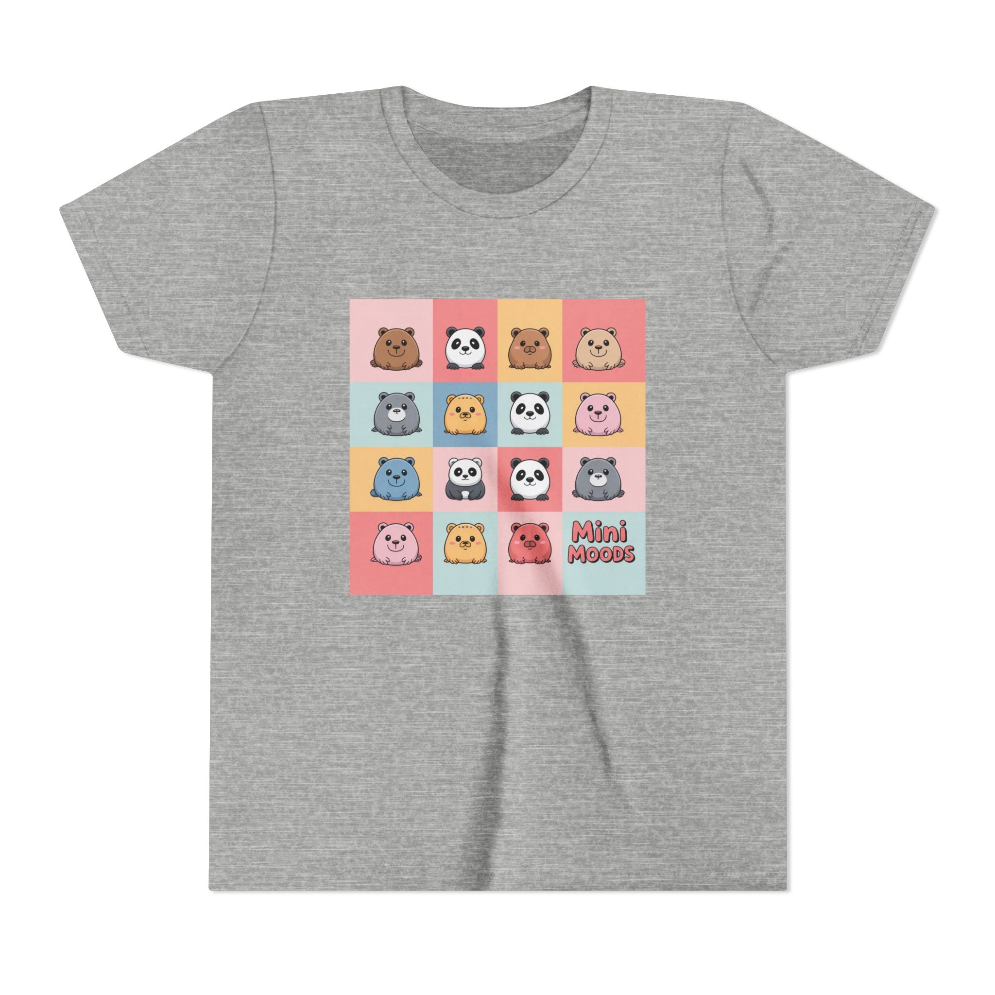 Kids Tee — Colorful Mini Paws Grid Shirt (Cute Animal Faces)