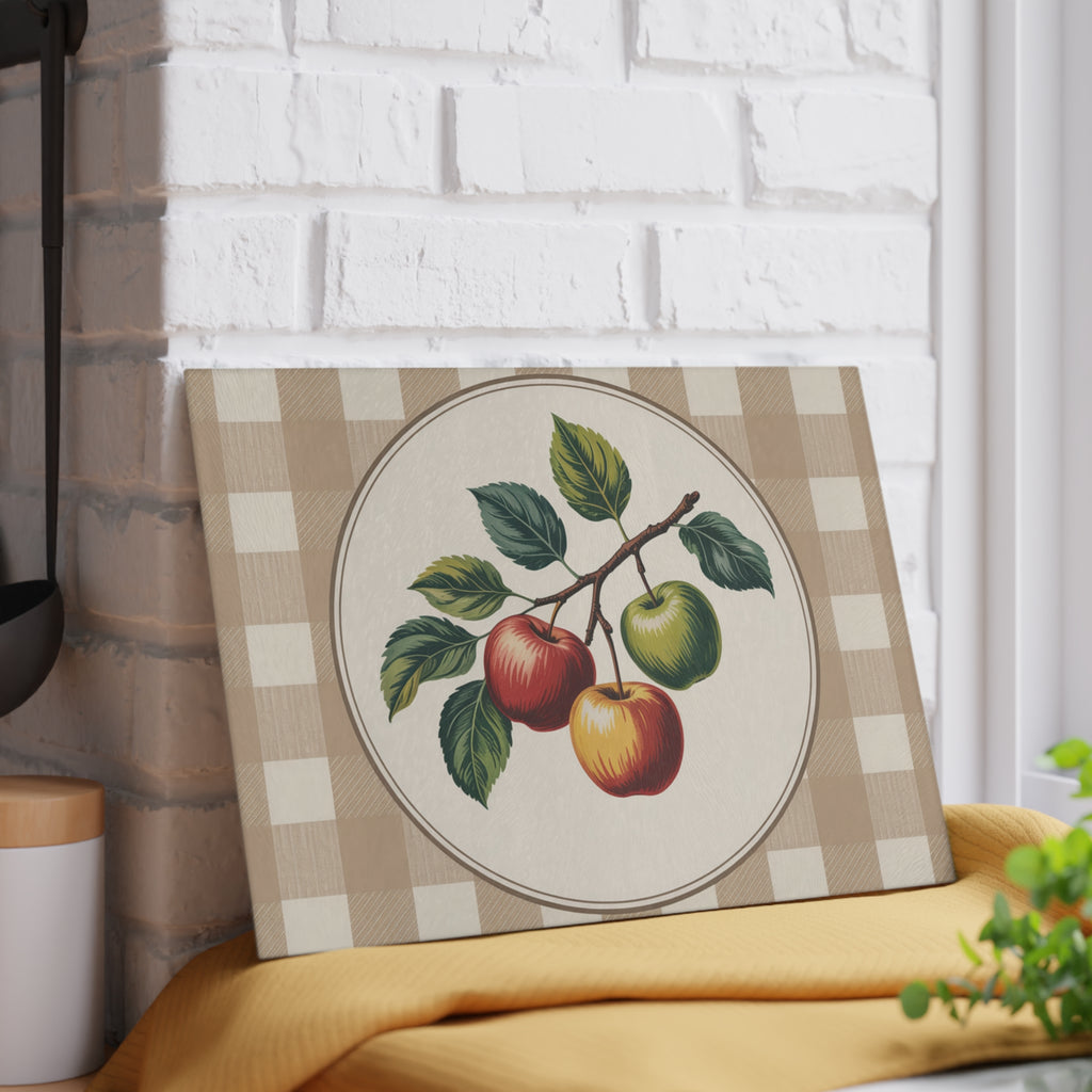 Vintage Apple Branch Glass Cutting Board | Country Kitchen Plaid