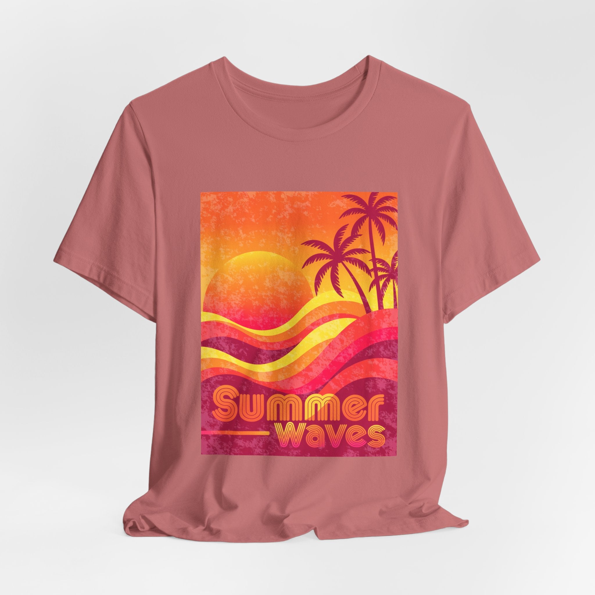 Summer Waves Retro Sunset Palm Beach Tee