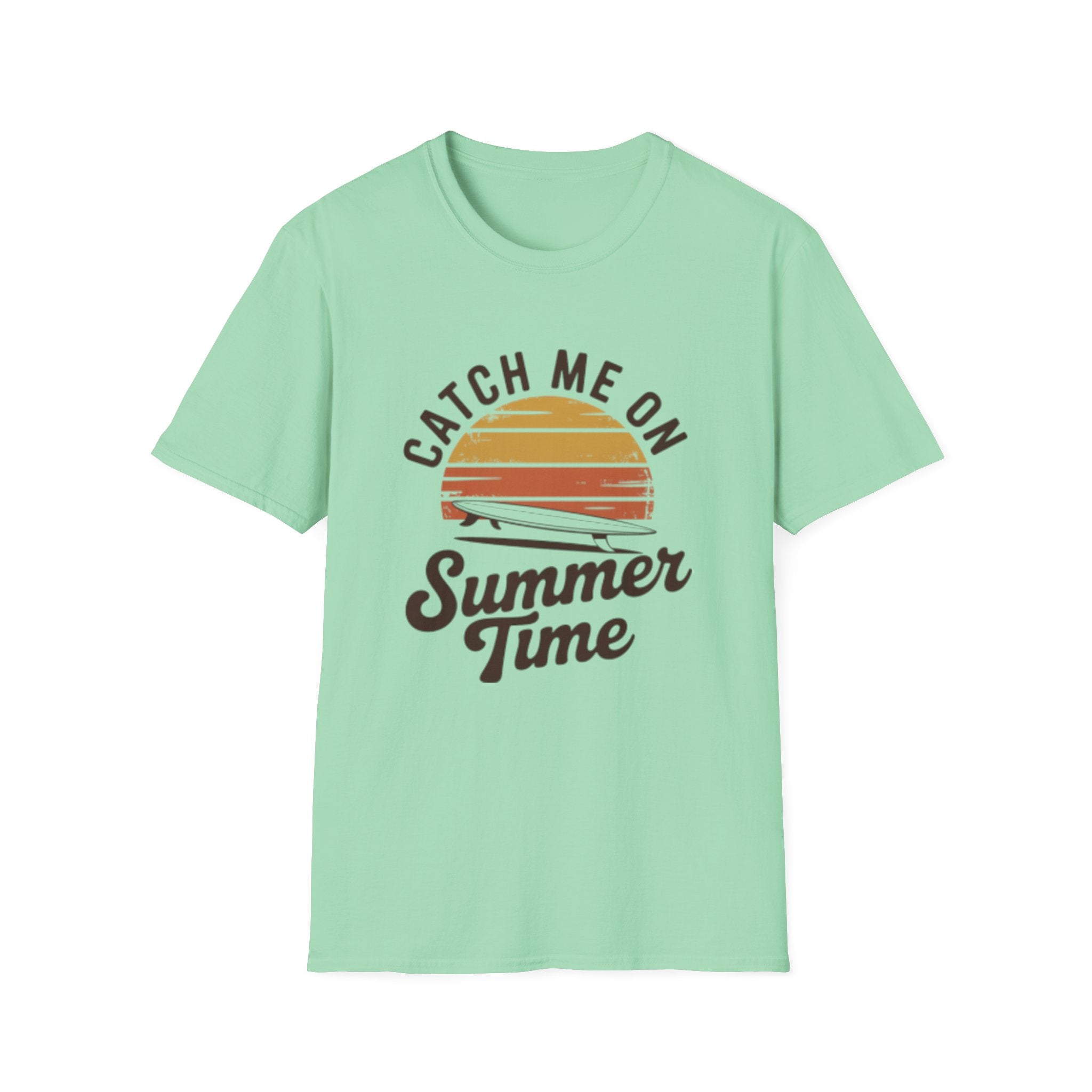 Catch Me On Summer Time T-Shirt | Retro Sunset Surf Plane Tee