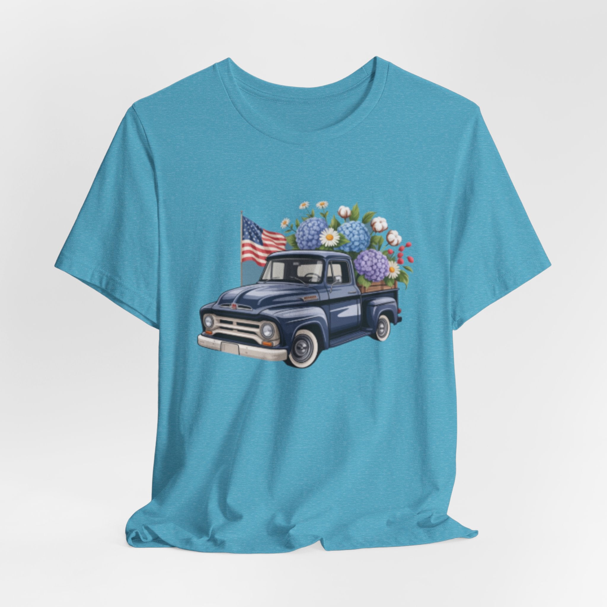 Vintage Truck American Flag & Floral Bouquet Tee