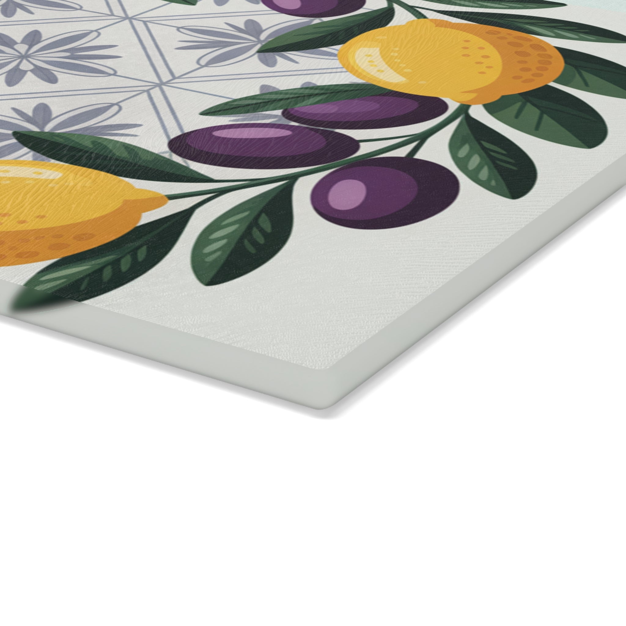 Lemon Olive Wreath Glass Cutting Board | Mediterranean Tile