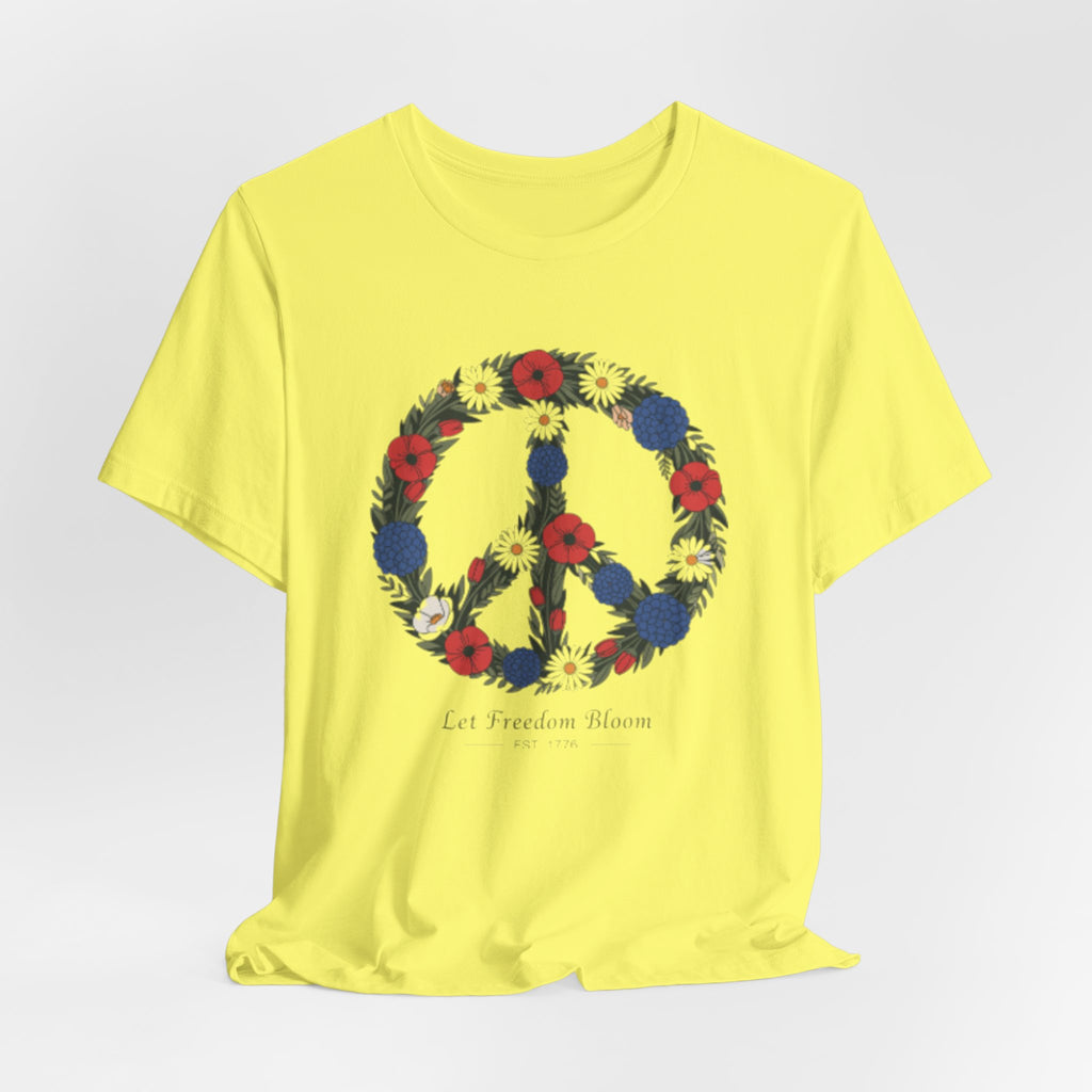 Floral Peace Sign Fourth of July T-Shirt | Red Blue flowers, Let Freedom Bloom