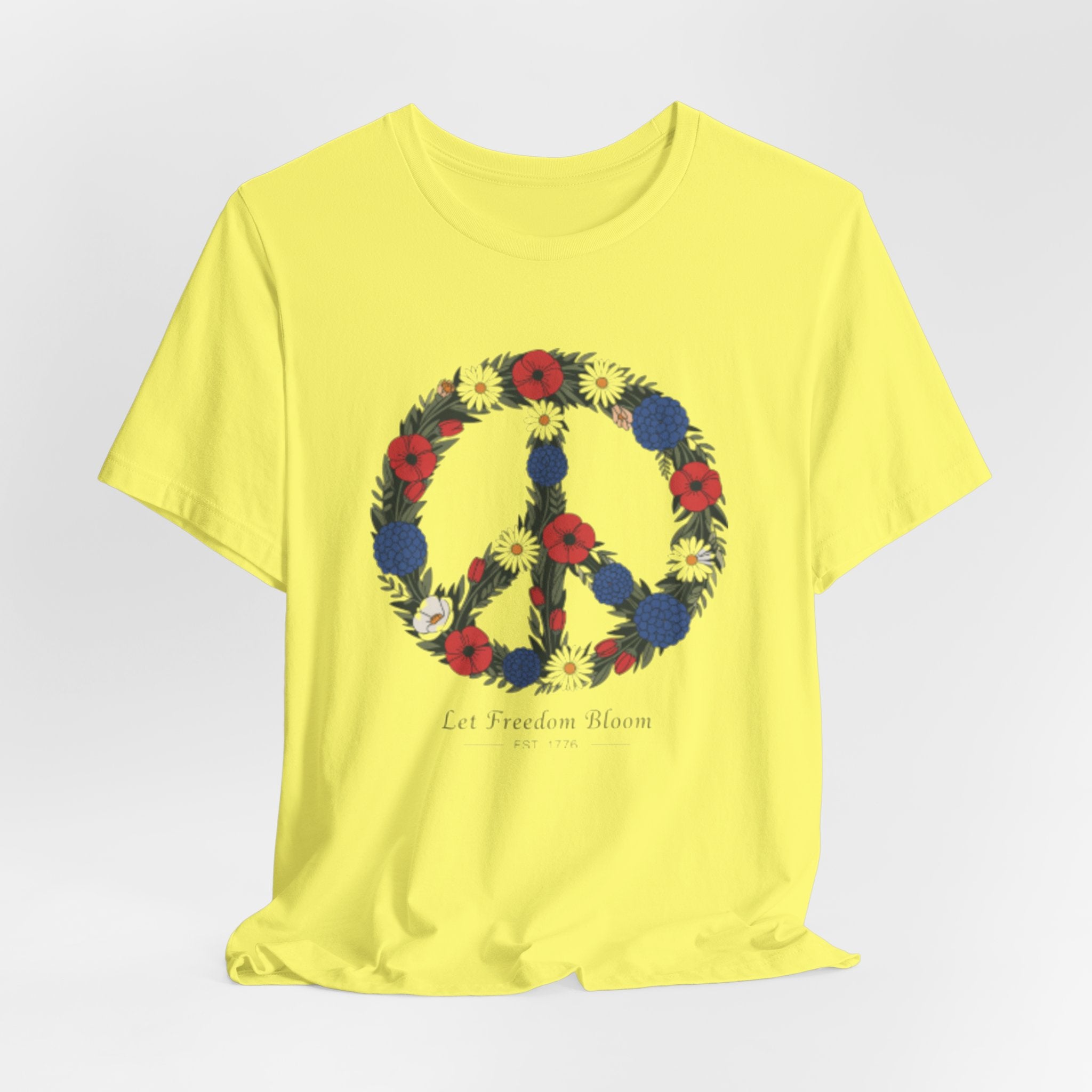 Floral Peace Sign Fourth of July T-Shirt | Red Blue flowers, Let Freedom Bloom
